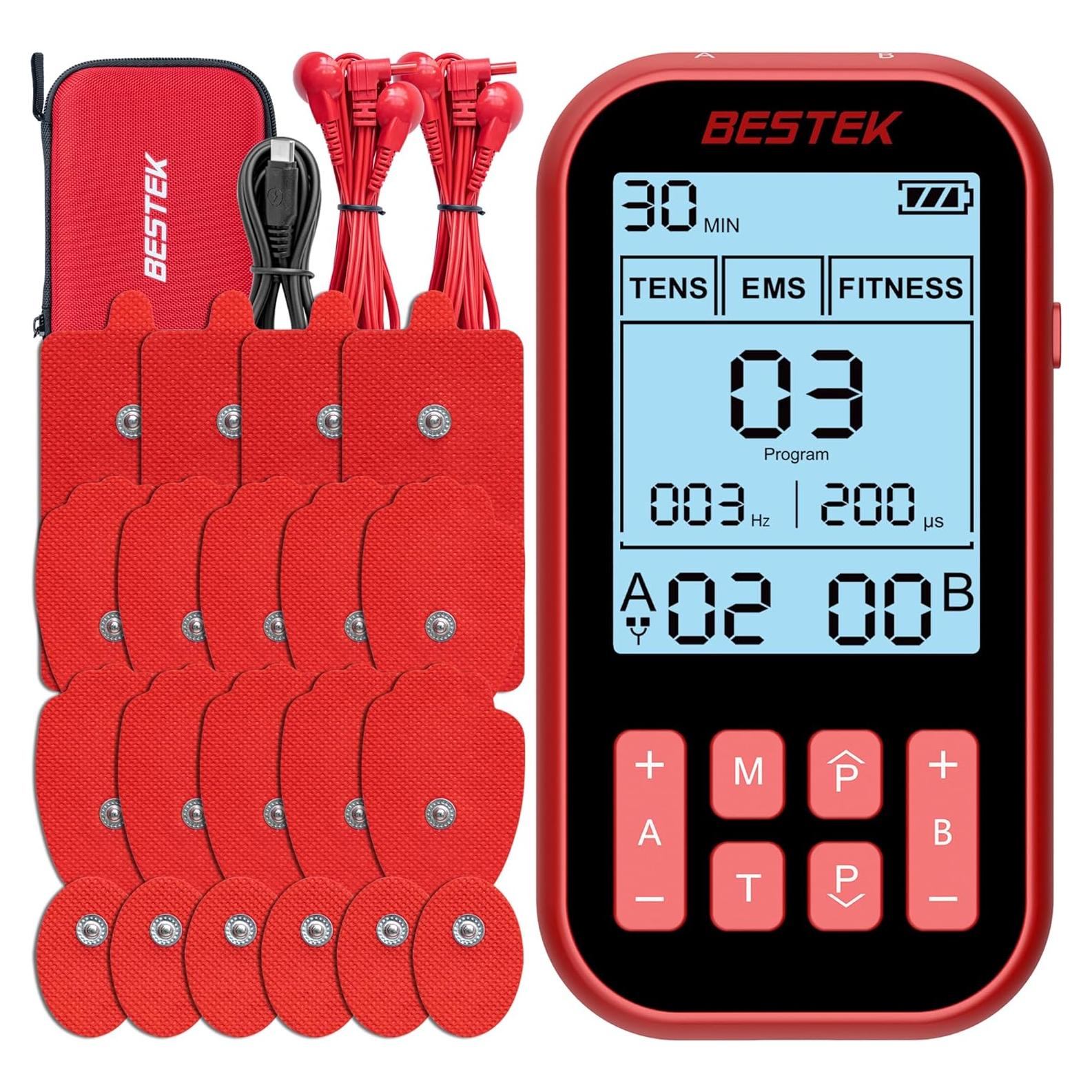 BESTEK Estimulador Muscular TENS con 20 Almohadillas Electrodos