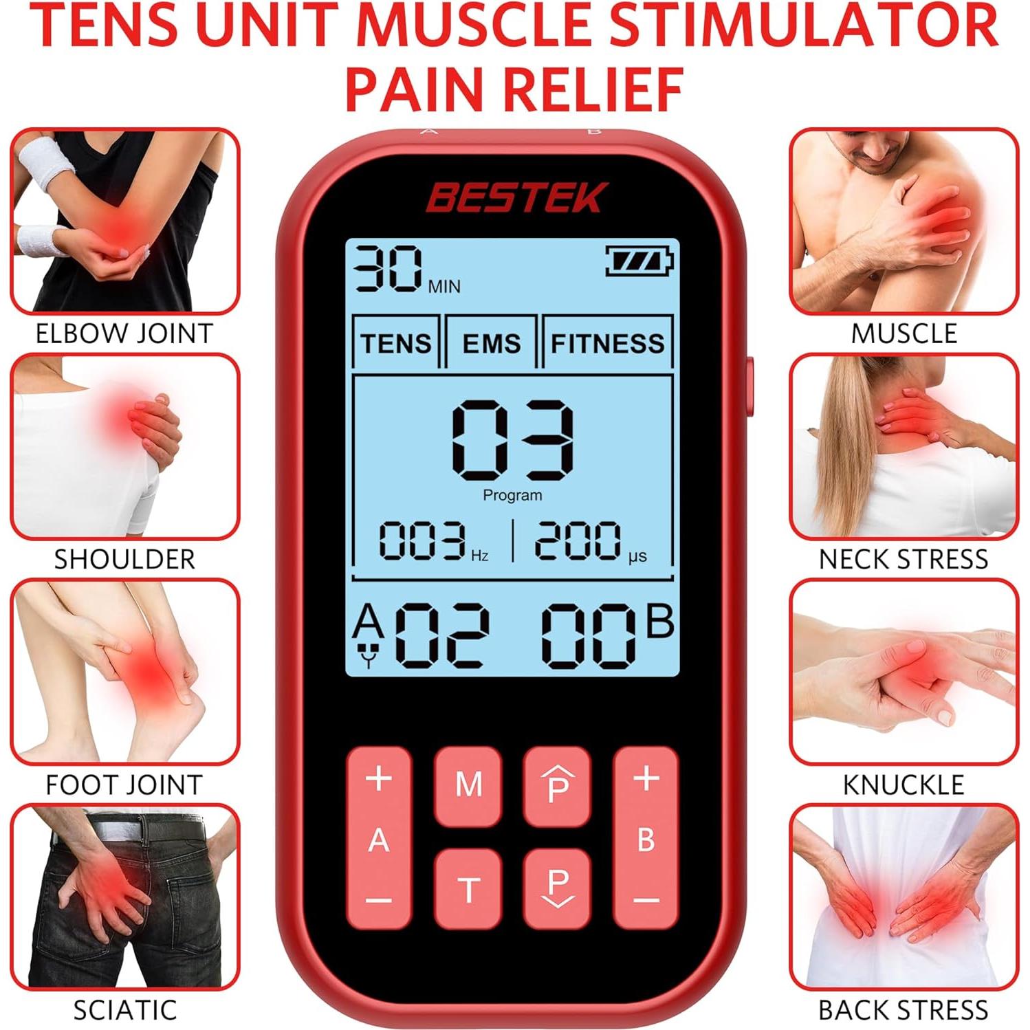 BESTEK Estimulador Muscular TENS con 20 Almohadillas Electrodos