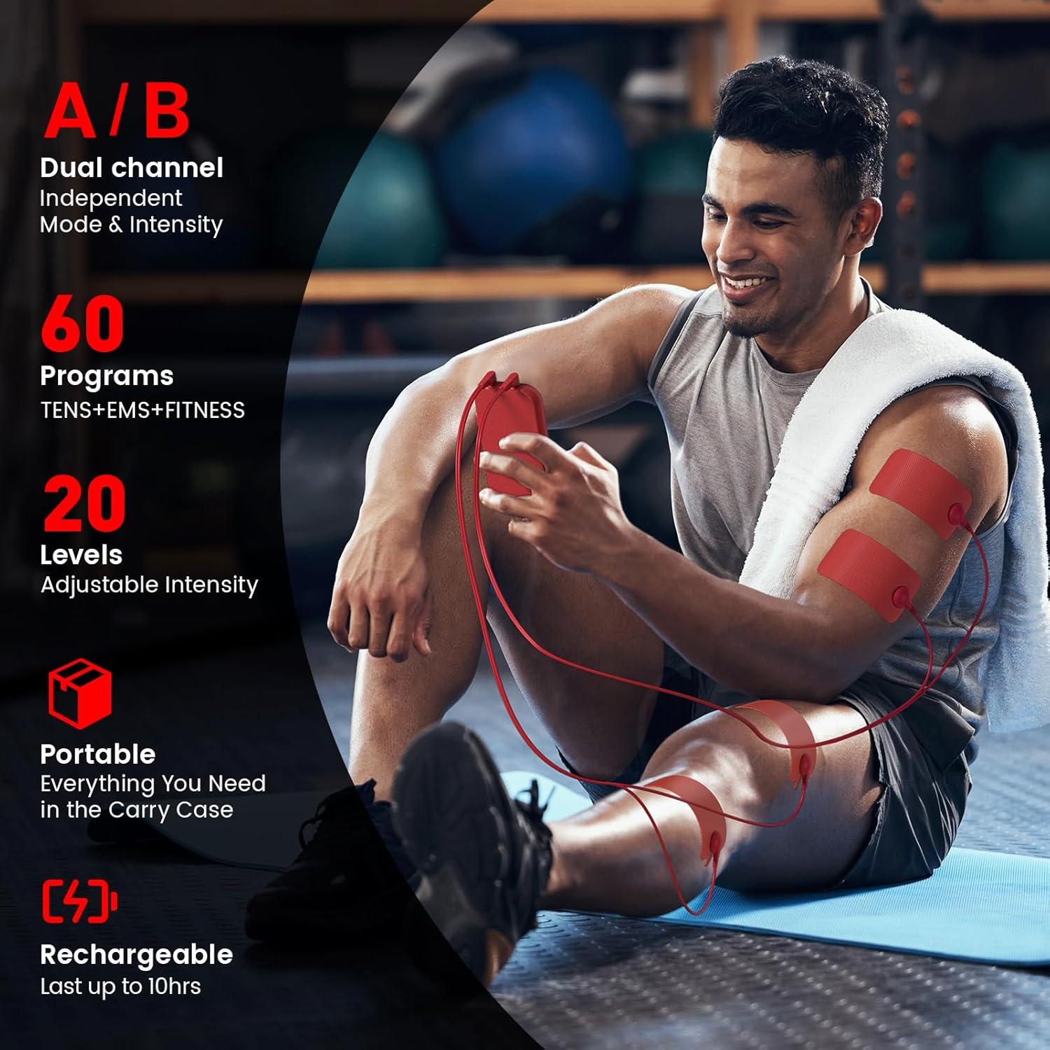 BESTEK Estimulador Muscular TENS con 20 Almohadillas Electrodos