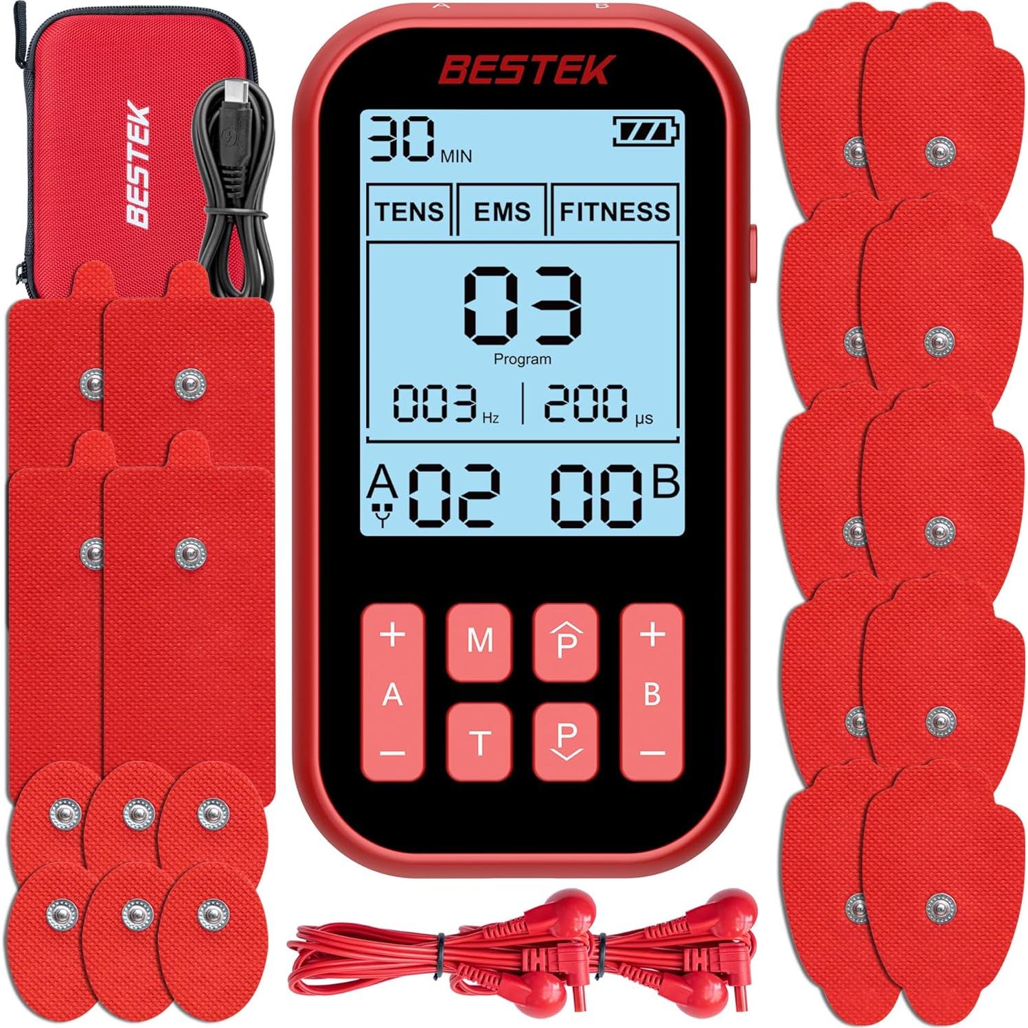 BESTEK Estimulador Muscular TENS con 20 Almohadillas Electrodos