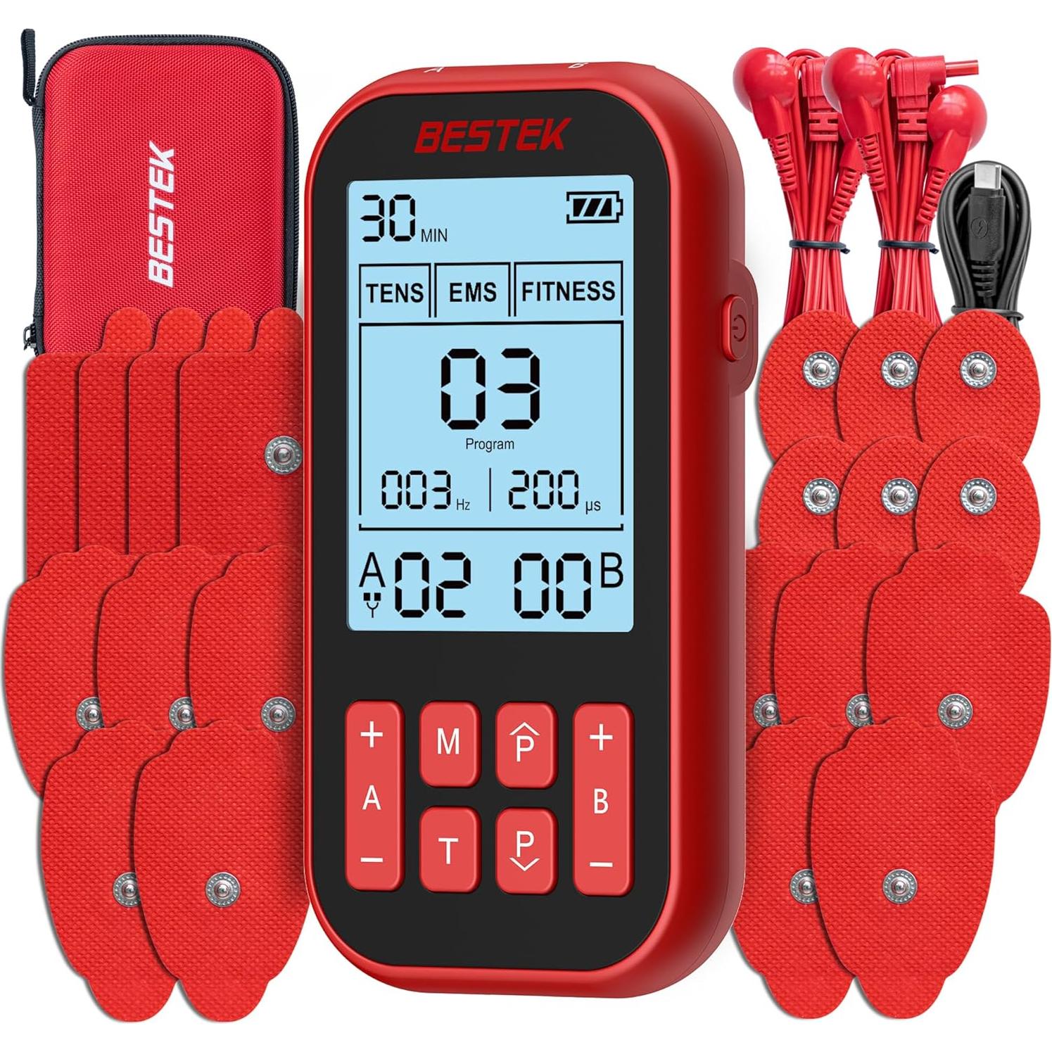 BESTEK Estimulador Muscular TENS con 20 Almohadillas Electrodos