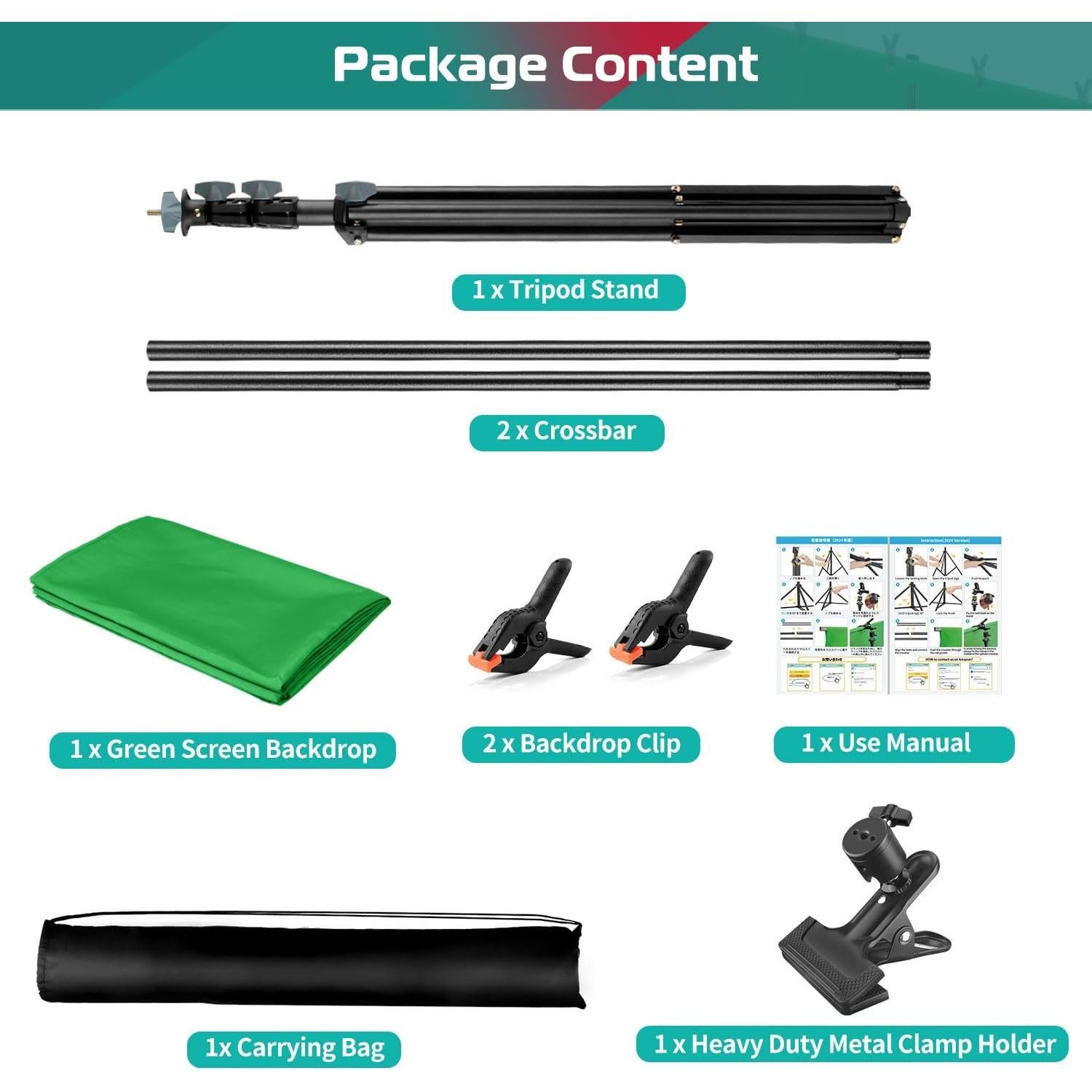 Kit Fondo Pantalla Verde JEBUTU 1.52x2.00 m con Soporte