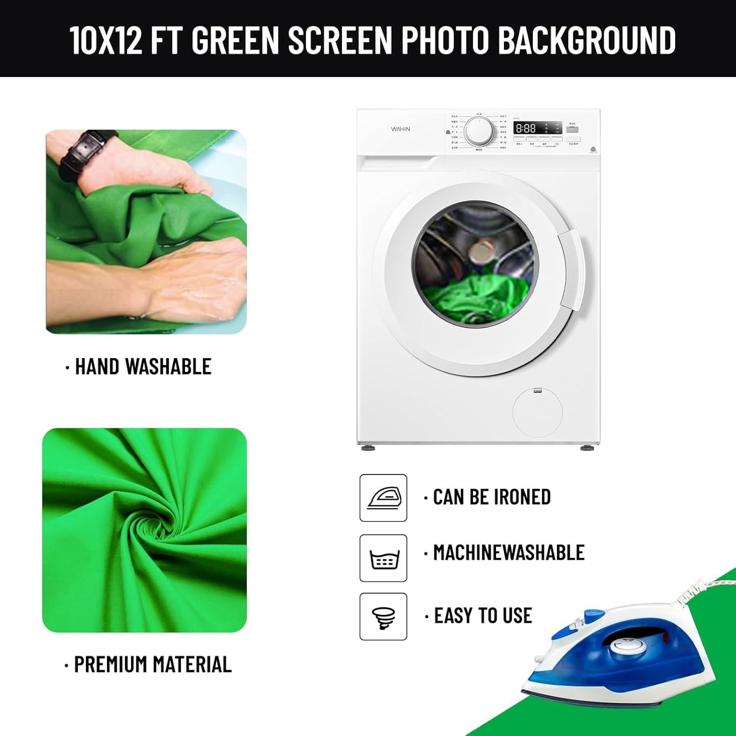 BEIYANG 8.5X10 FT Photo Background Stand &10X12 FT Green Backdrop Screen, Adjustable Background Holder Support System Kit for Photo Studio Shooting Props Parties Decoration with Carry Bag & Clamps