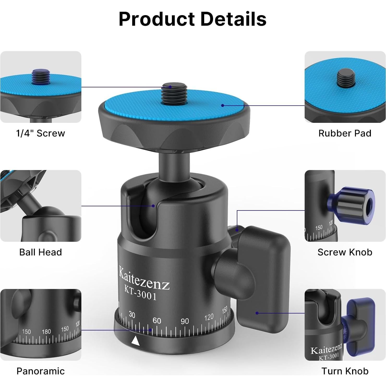 Cabezal de bola mini Kaitezenz KT-3001 para cámara 360°