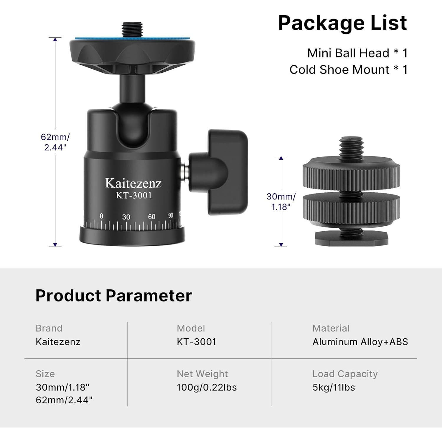Cabezal de bola mini Kaitezenz KT-3001 para cámara 360°