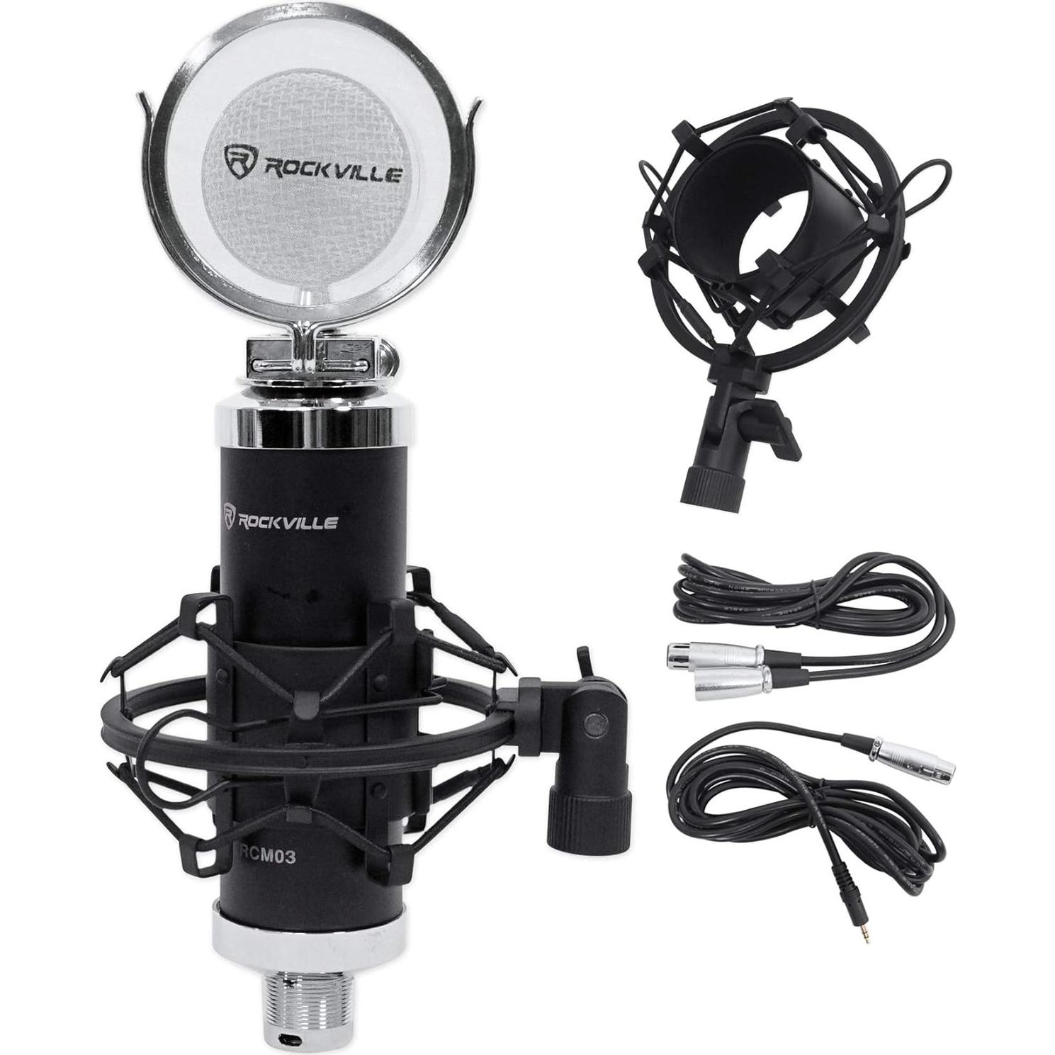 Paquete Micrófono Rockville RCM03 + Soporte + Auriculares PRO-M50