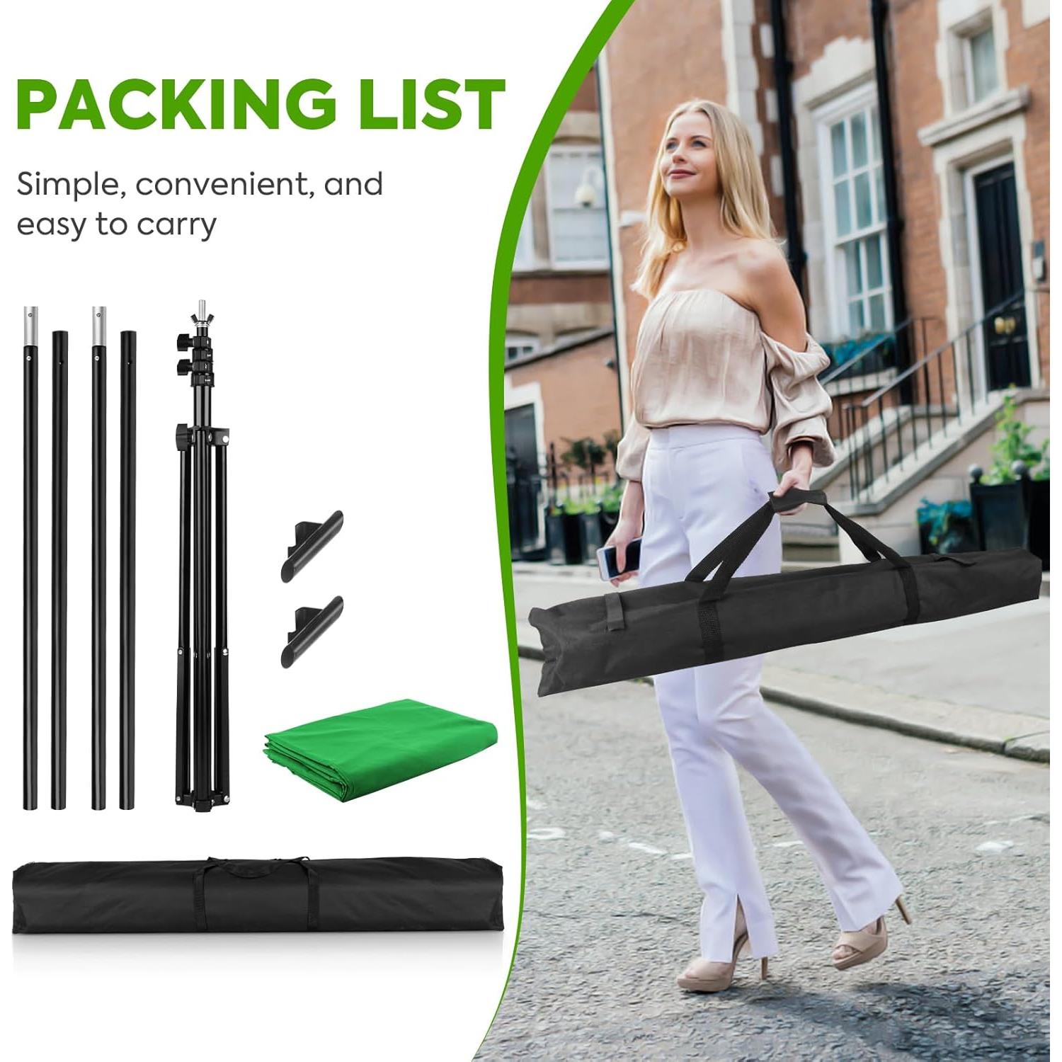 Kit de fondo verde Huzofexo 2x1.5m con soporte ajustable