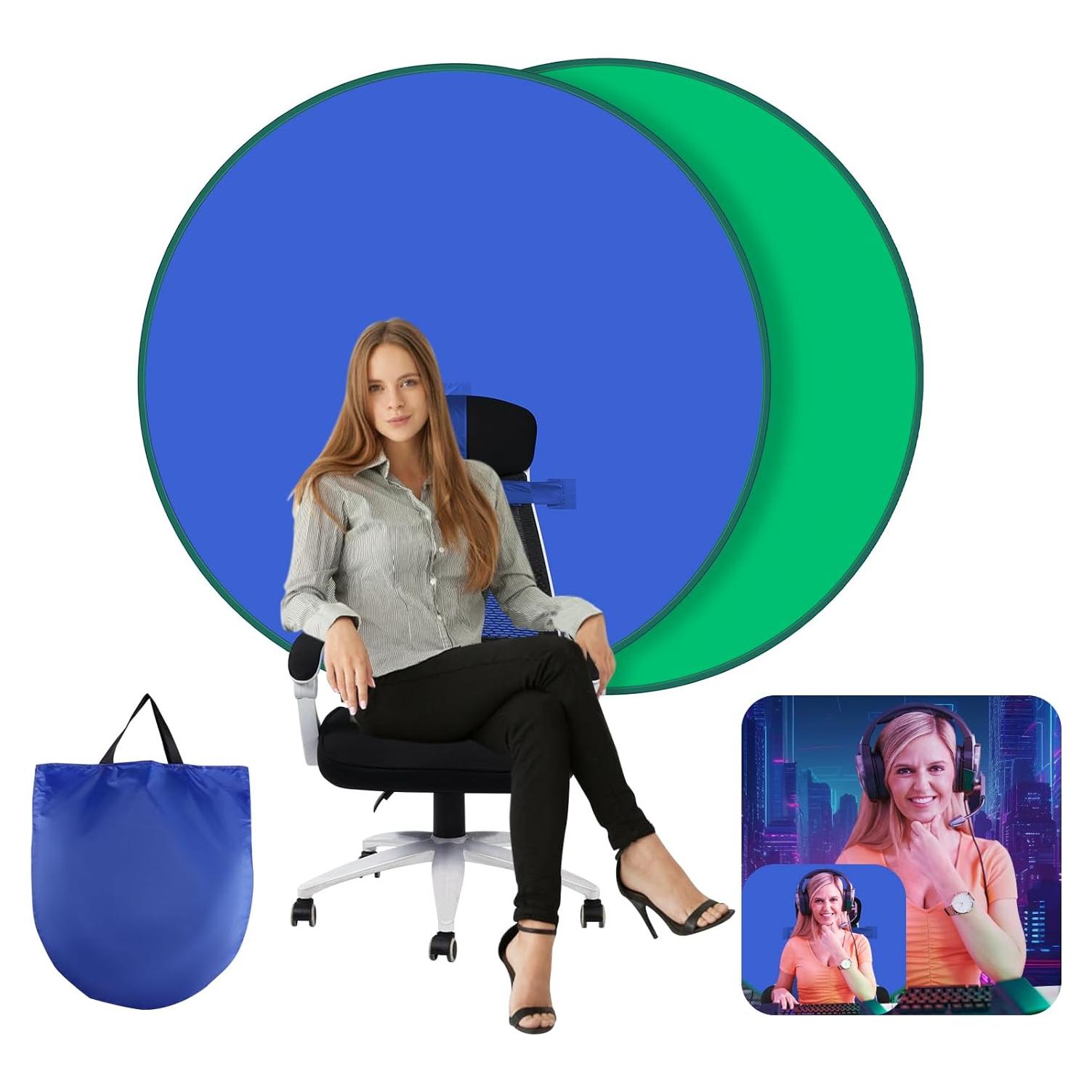 Fondo Verde Portátil 142x142cm con Soporte Reversible Azul