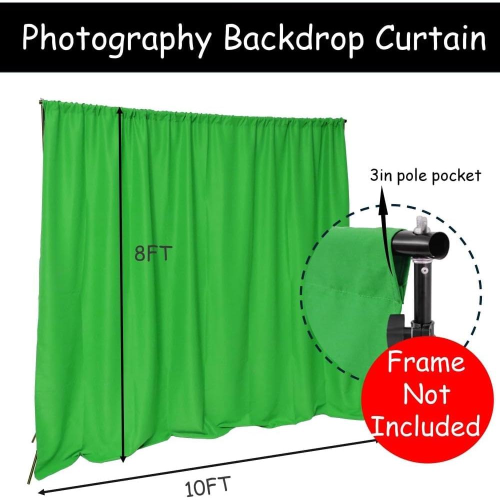 King Mills 10x8 ft Green Backdrop Curtain for Photography, Also Serving as Background for Golf Simulators for Home, Streaming Backdrop, Podcast Background, Zoom Backdrop.