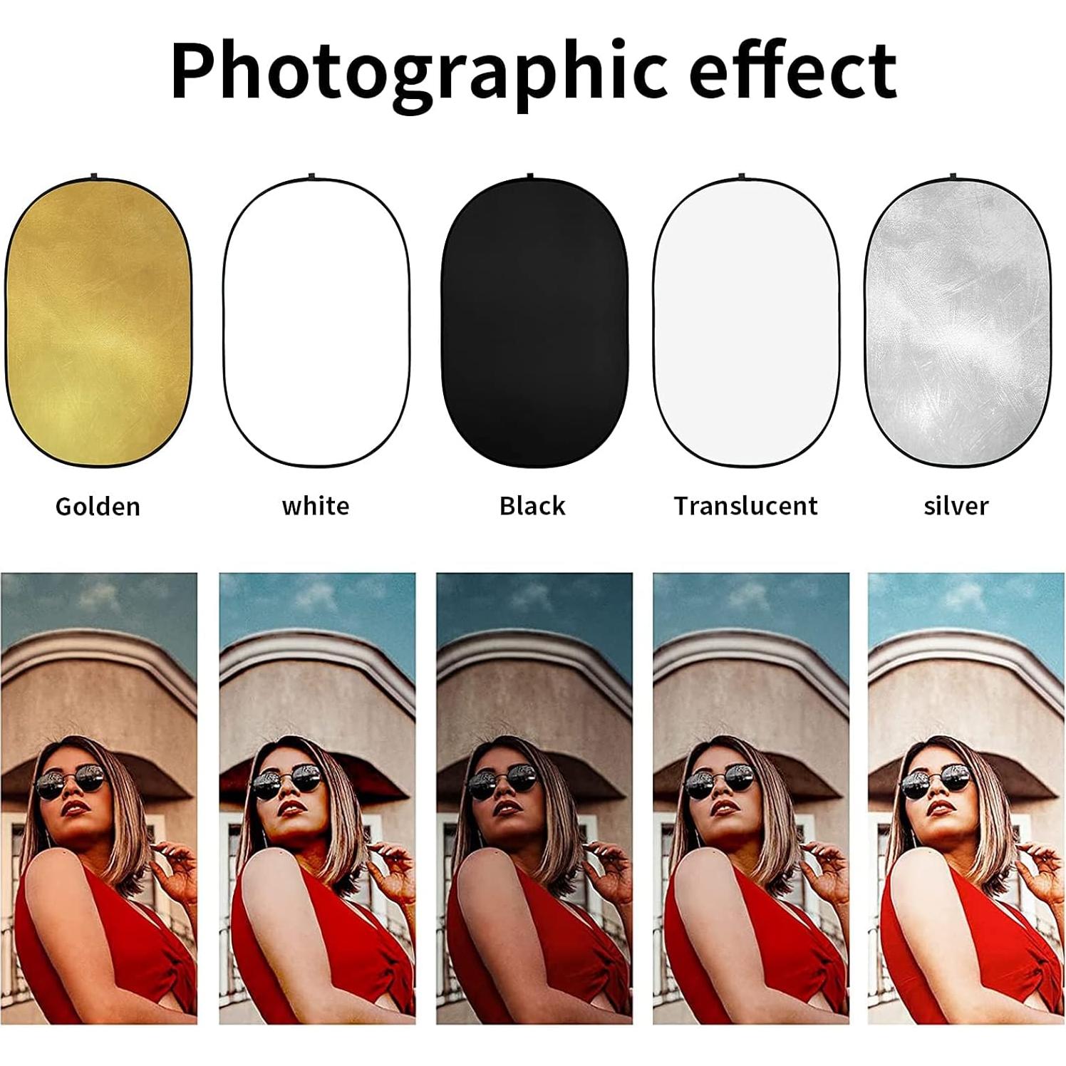 Reflector Plegable Godox 90x120cm 5-en-1 con Bolsa - Dorado, Plateado, Negro, Blanco, Translúcido