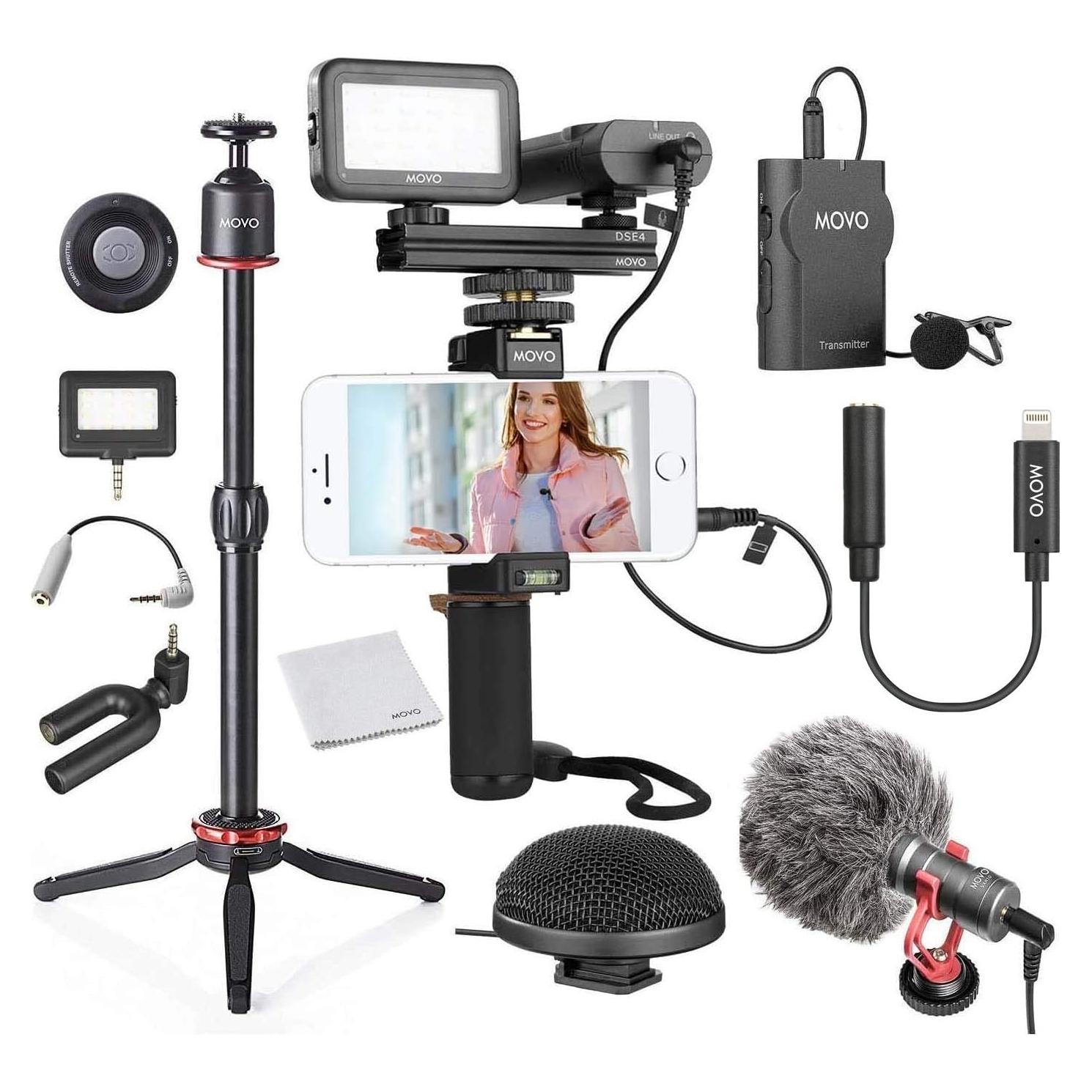 Kit de Vlogging Movo Huge para iPhone con Micrófonos y Trípode