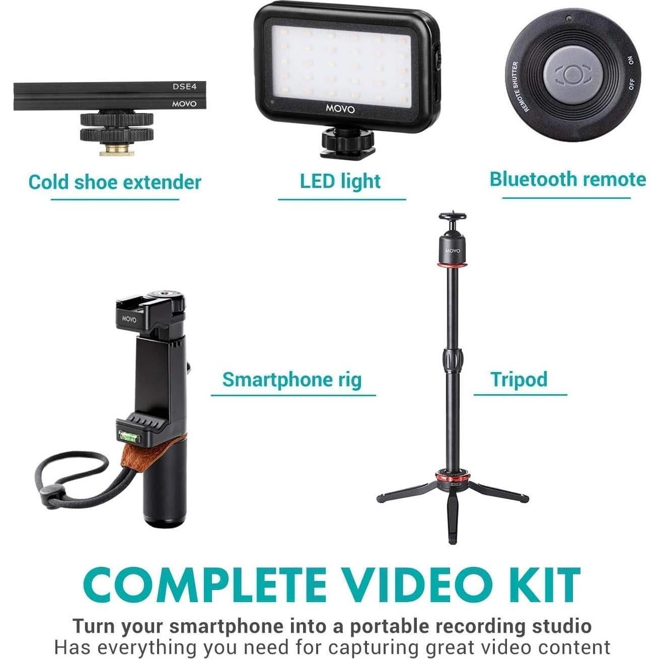 Kit de Vlogging Movo Huge para iPhone con Micrófonos y Trípode