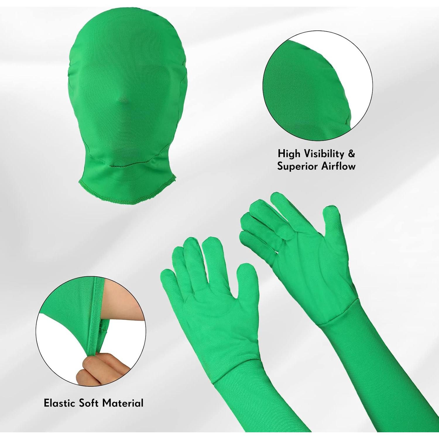 Guantes y Capucha Verde Chromakey Foaincore para Efectos Visuales