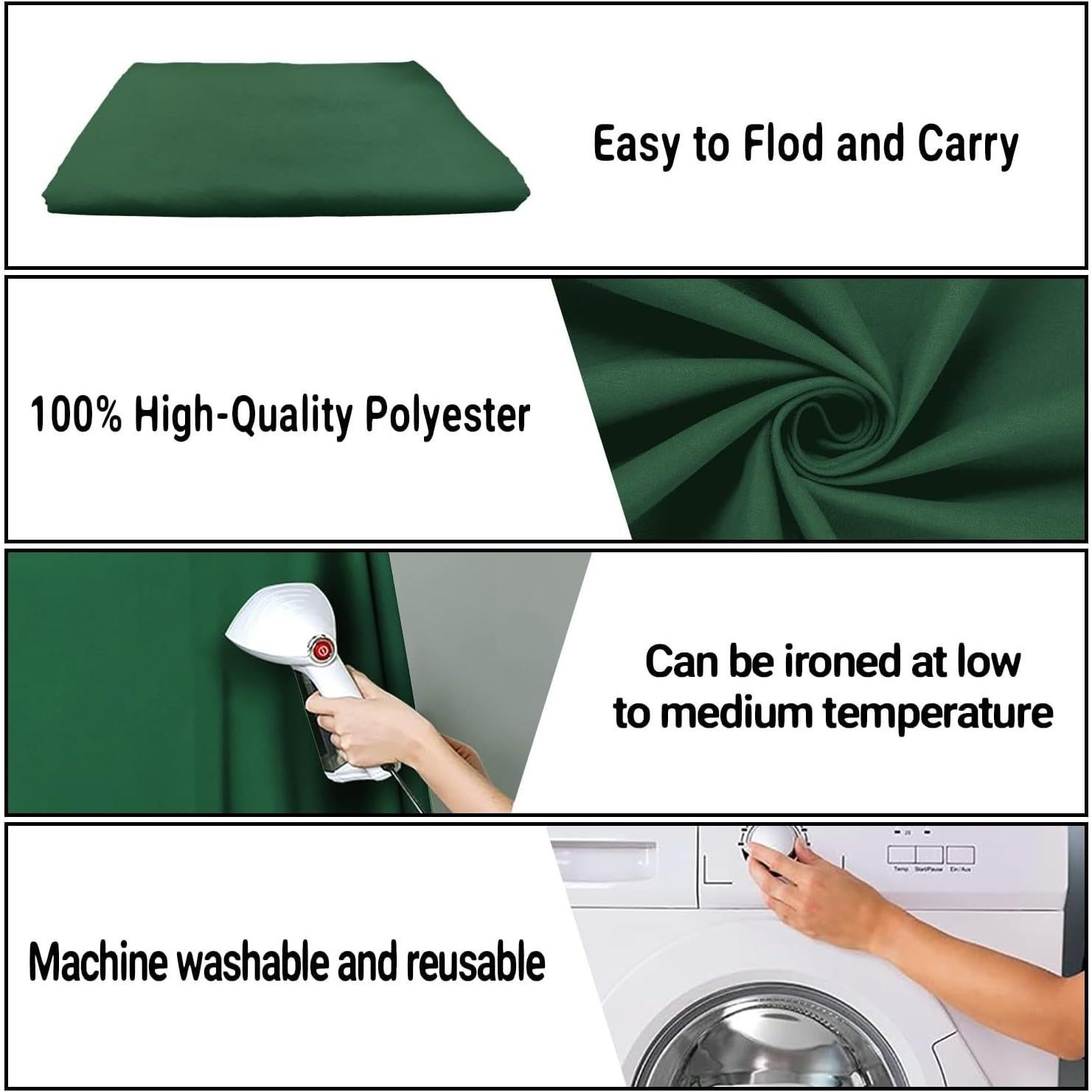 10x10FT Dark Green Screen Backdrop Photography Green Background for Streaming Zoom, Photo Studio, Collapsible High Density Screen for Video Photography and Television