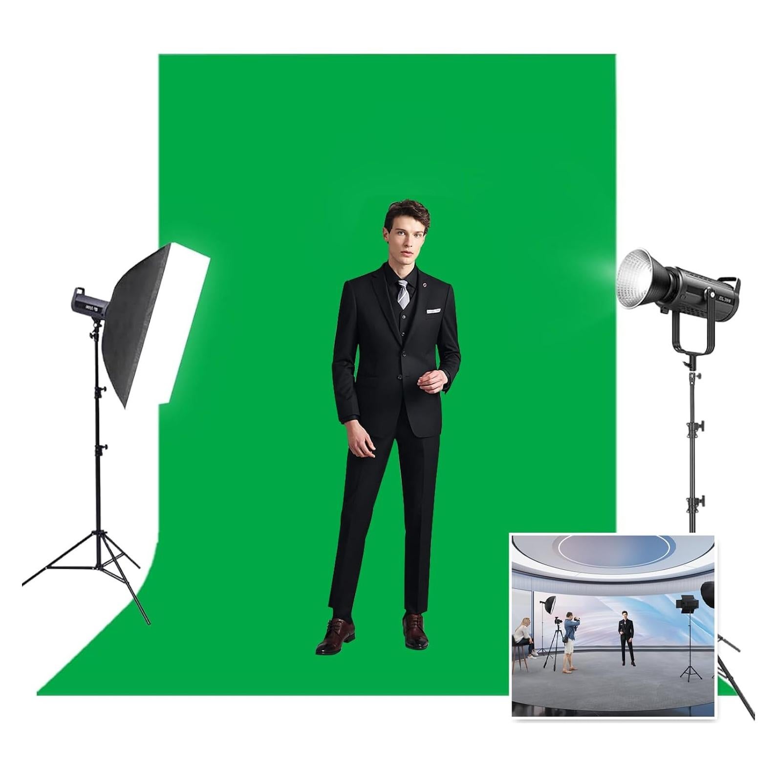 5 x 10 FT Green Screen for Photography, Greenscreen Photo Backdrop Background for Streaming Zoom, Photo Muslin Green Curtain Polyester Cotton Fabric for Chroma Key Photoshoot