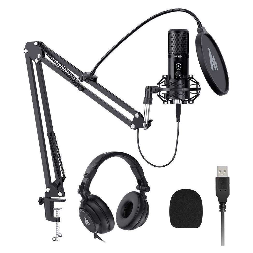 Micrófono USB MAONO AU-PM421 + Auriculares MA-MH601 Studio