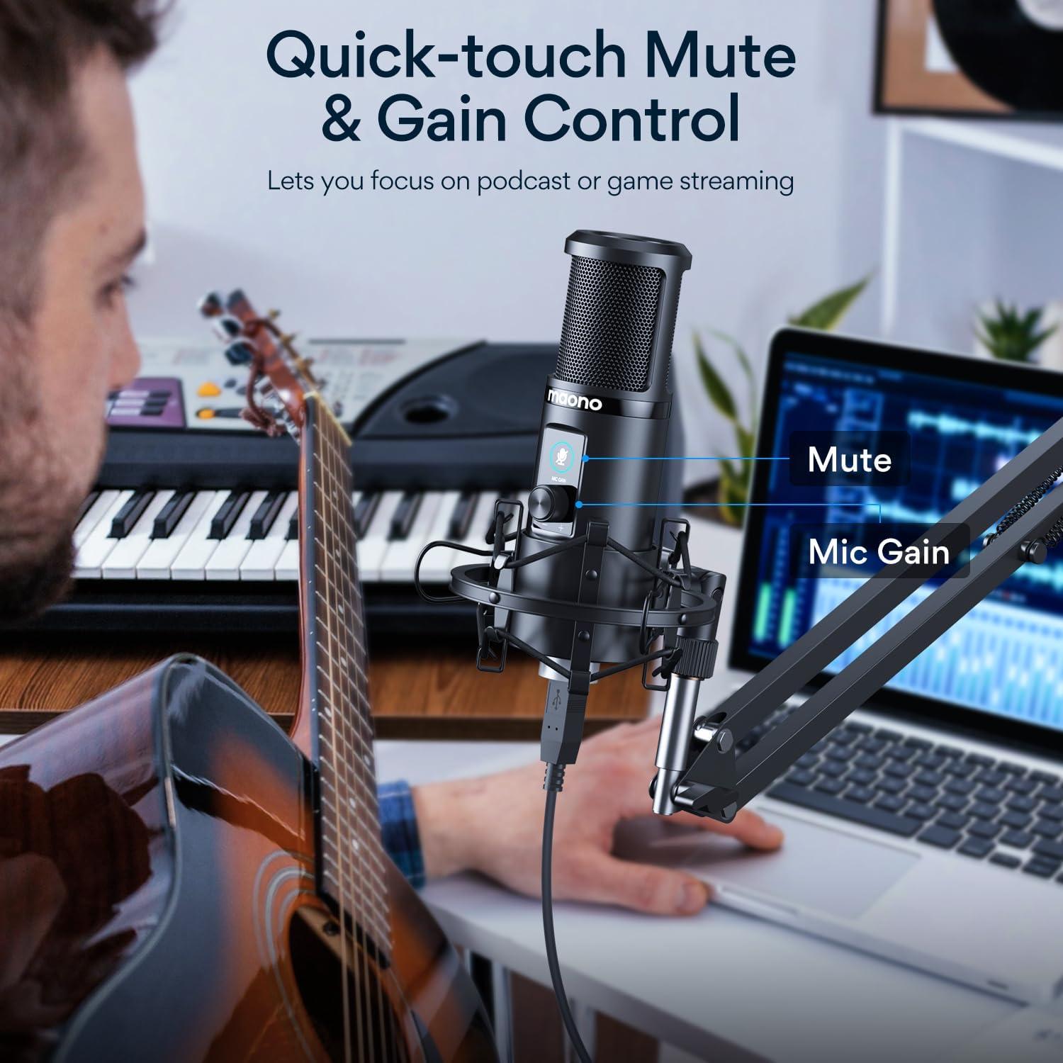 Micrófono USB MAONO AU-PM421 + Auriculares MA-MH601 Studio