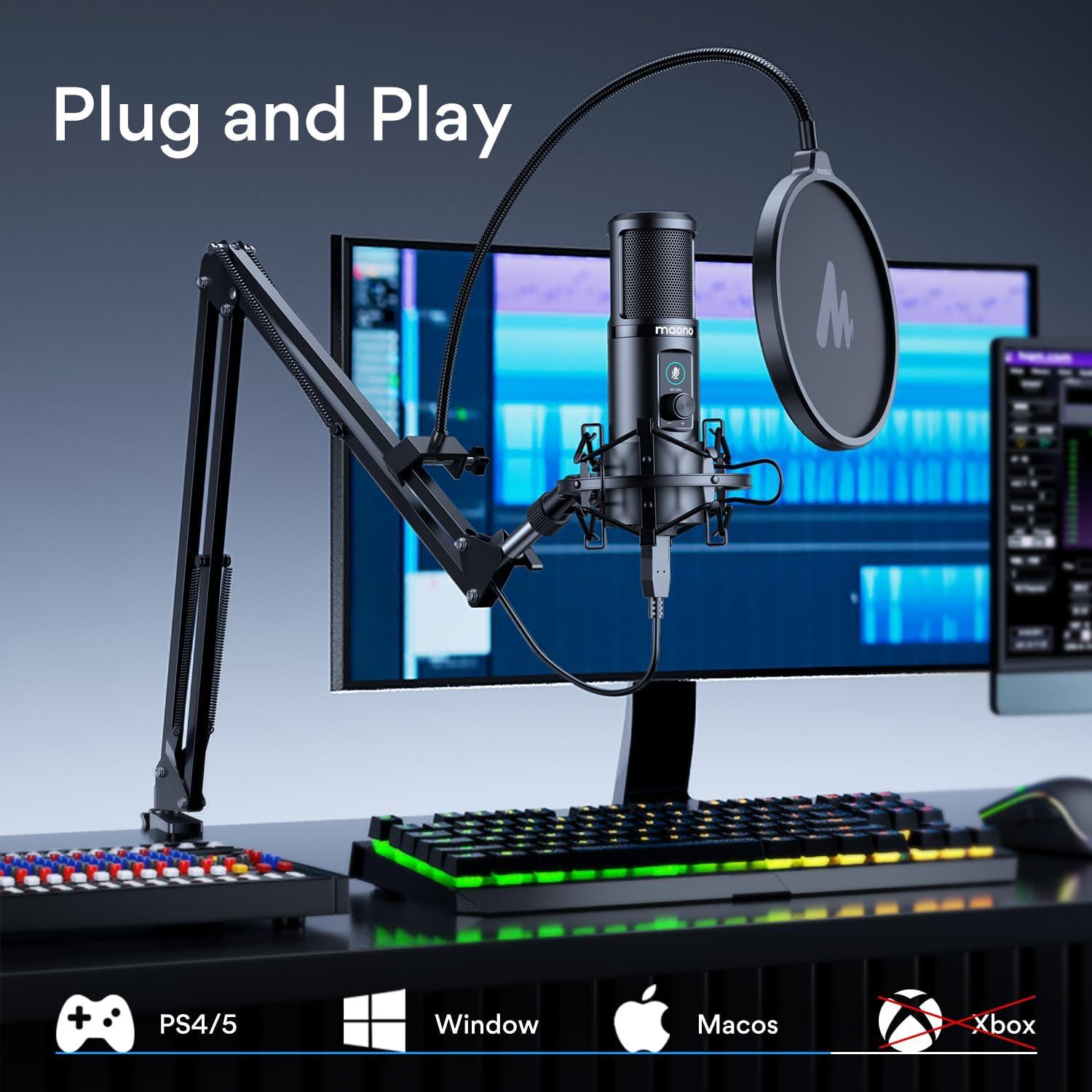 Micrófono USB MAONO AU-PM421 + Auriculares MA-MH601 Studio