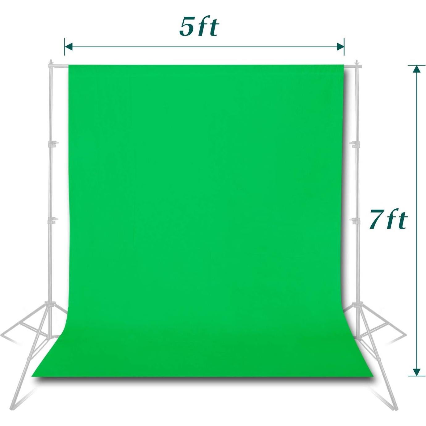 Emart 5x7ft Green Screen Backdrop Polyester Fabric, with T Backdrop Stand for chromakey Live Stream, Come with 6 Backdrop Clamps