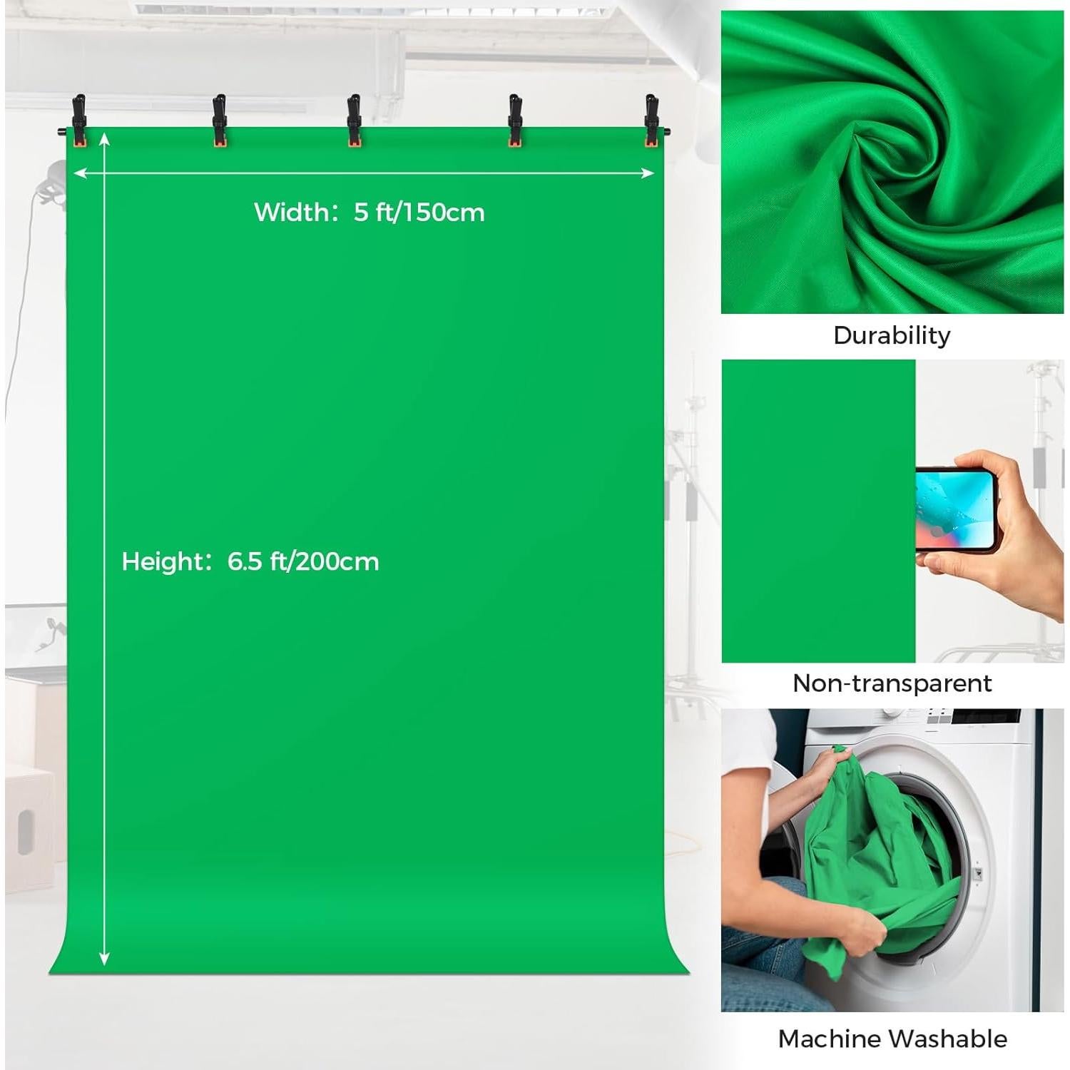 Kit de Fondo Verde 1.9x2m con Soporte Ajustable Aimosen