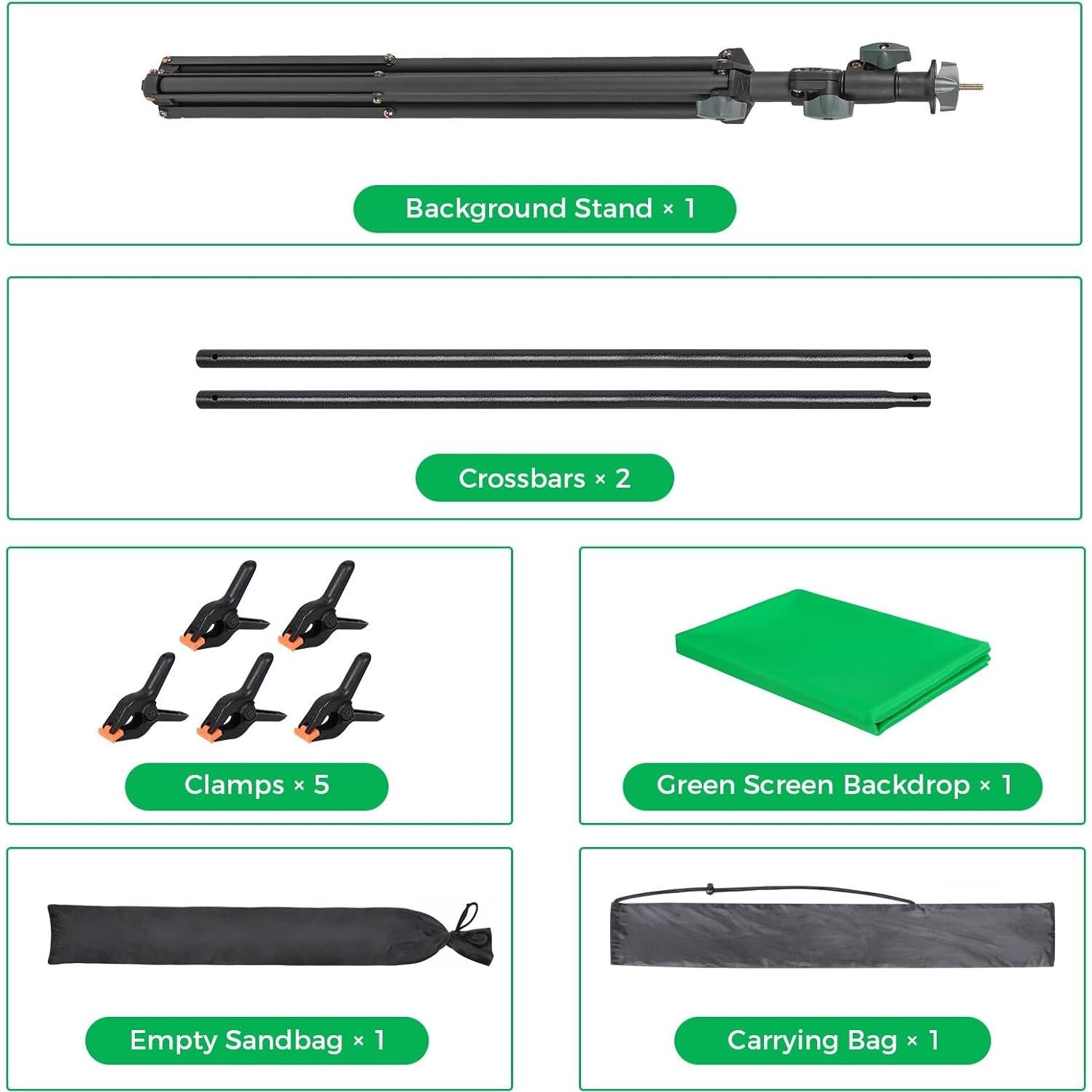 Kit de Fondo Verde 1.9x2m con Soporte Ajustable Aimosen