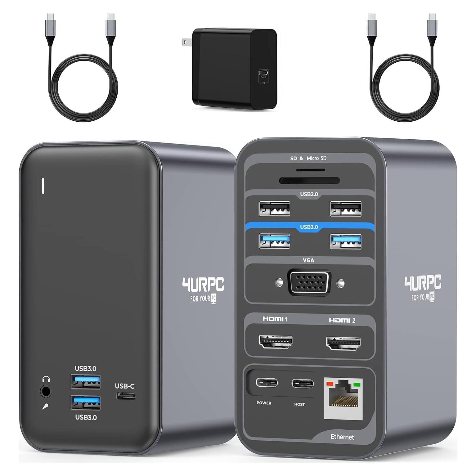 Estación de Acoplamiento USB C 15 en 1 4URPC Doble Monitor