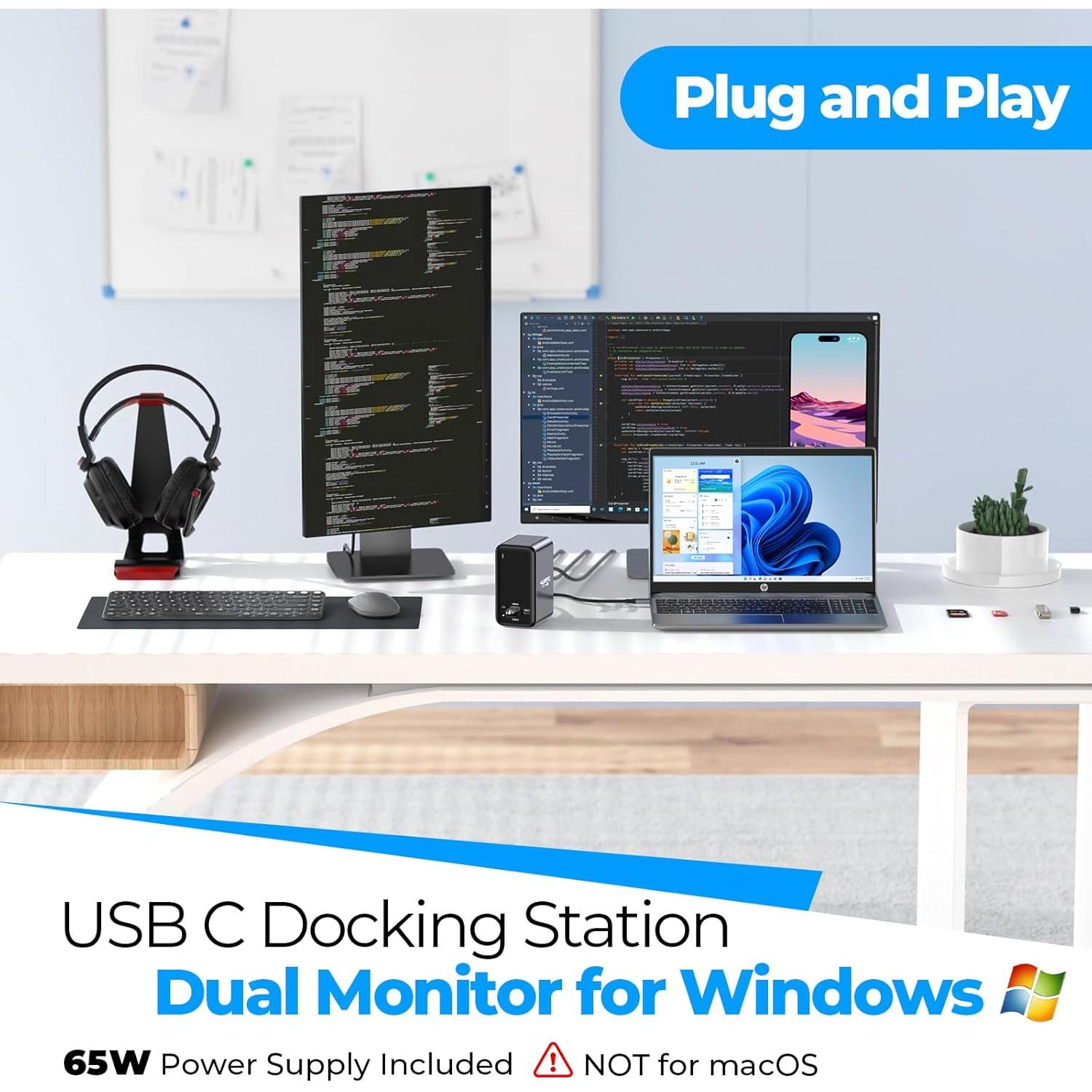 Estación de Acoplamiento USB C 15 en 1 4URPC Doble Monitor