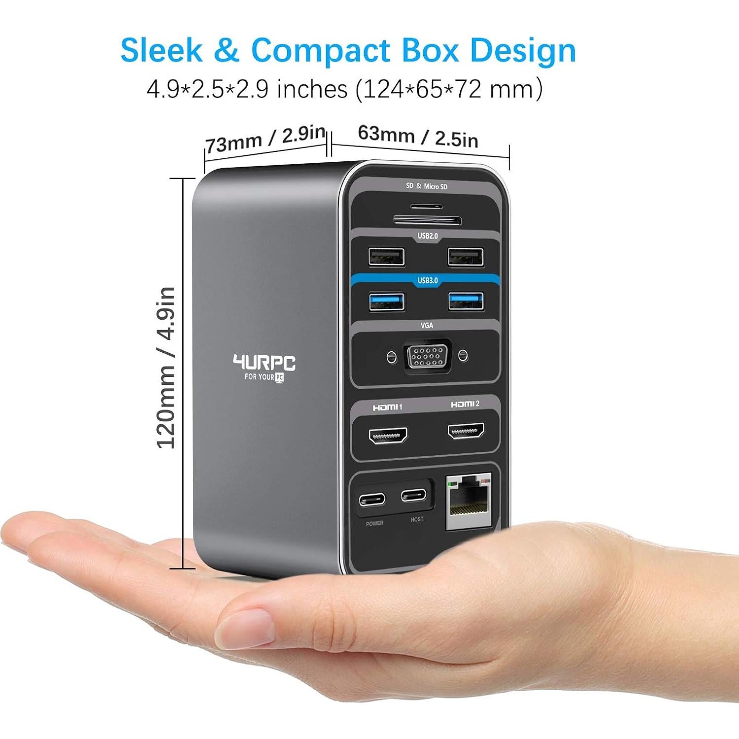 Estación de Acoplamiento USB C 15 en 1 4URPC Doble Monitor