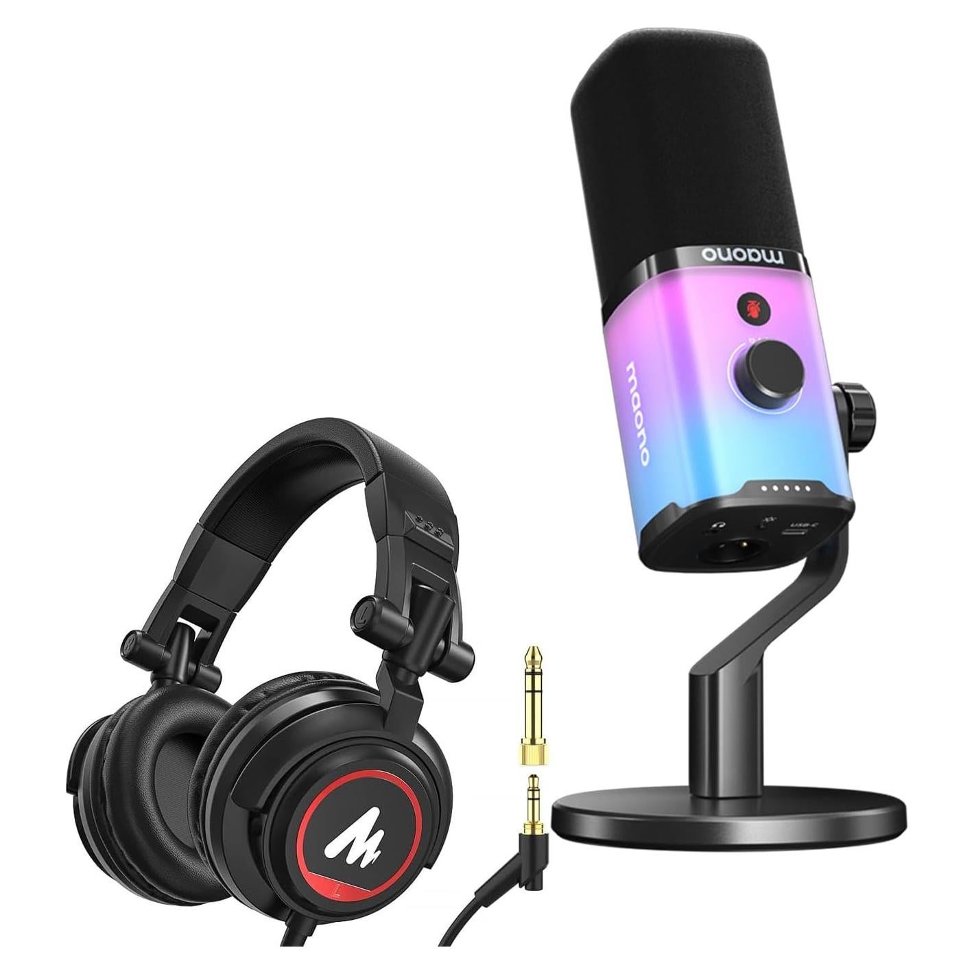 Gaming Equipment Bundle: Computer Mic with 3.5 MM Monitor Headphones for Gamer, Live Streaming, Vocal Recording