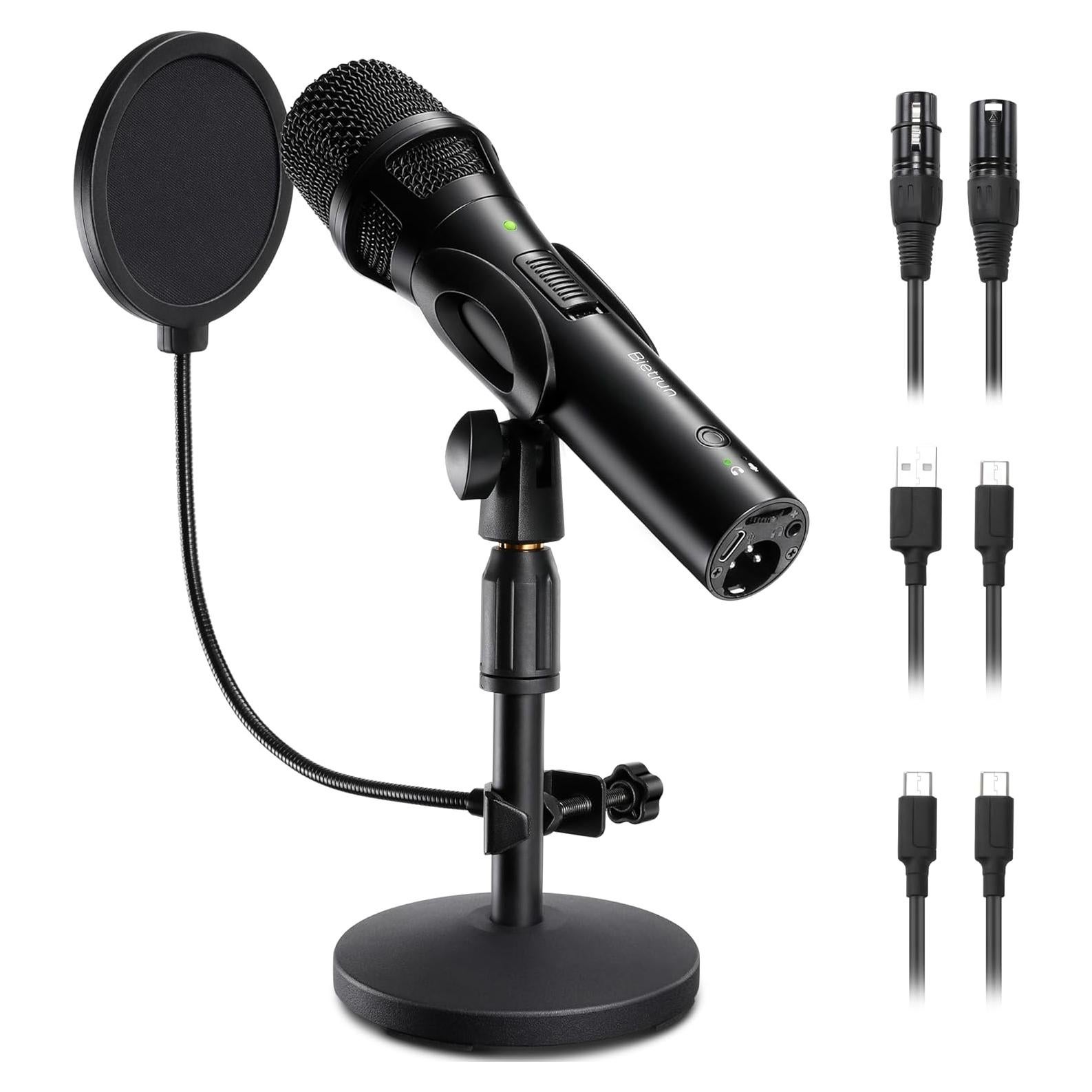 Micrófono Dinámico XLR/USB BietrunPro para Grabación Profesional