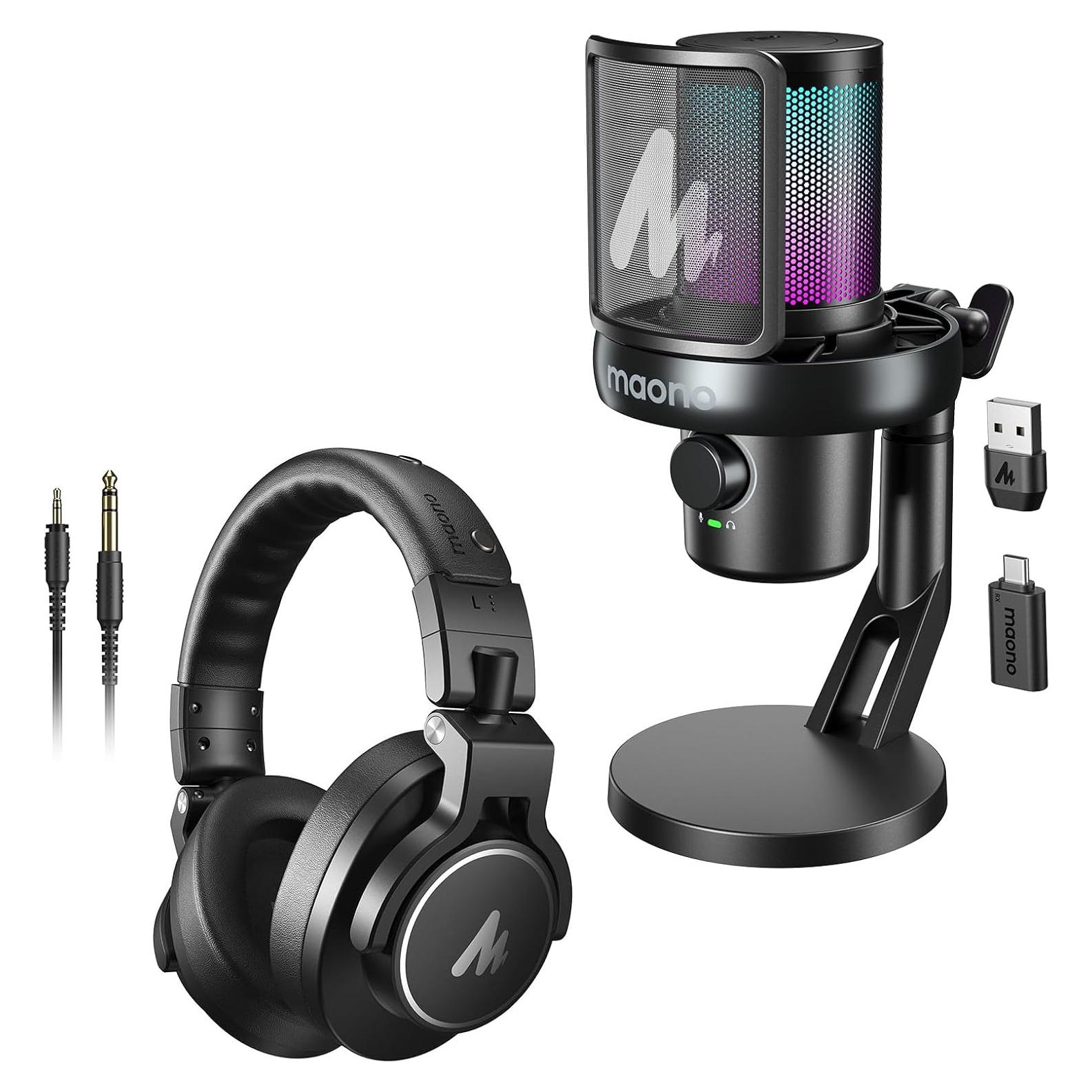 Kit de Micrófono Inalámbrico MAONO AI DM40 + Auriculares MH700