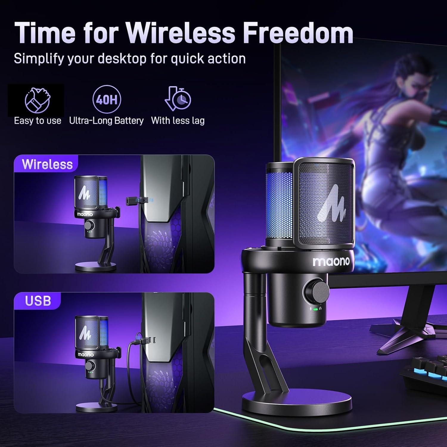 Kit de Micrófono Inalámbrico MAONO AI DM40 + Auriculares MH700