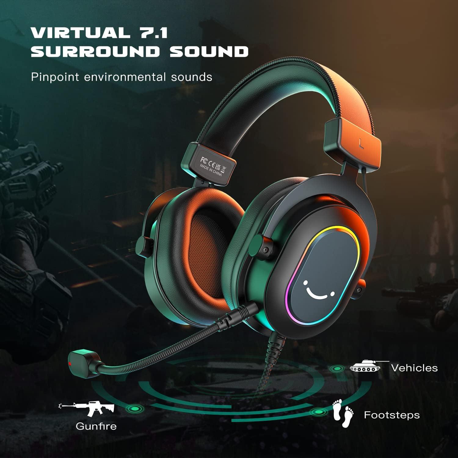 FIFINE USB Dynamic Microphone and Gaming Headset, RGB Cardioid Gaming Computer Mic with Headphone Jack, Wired Headphones with 7.1 Surround Sound for Streaming Podcast Twitch YouTube Discord (K658+H6)