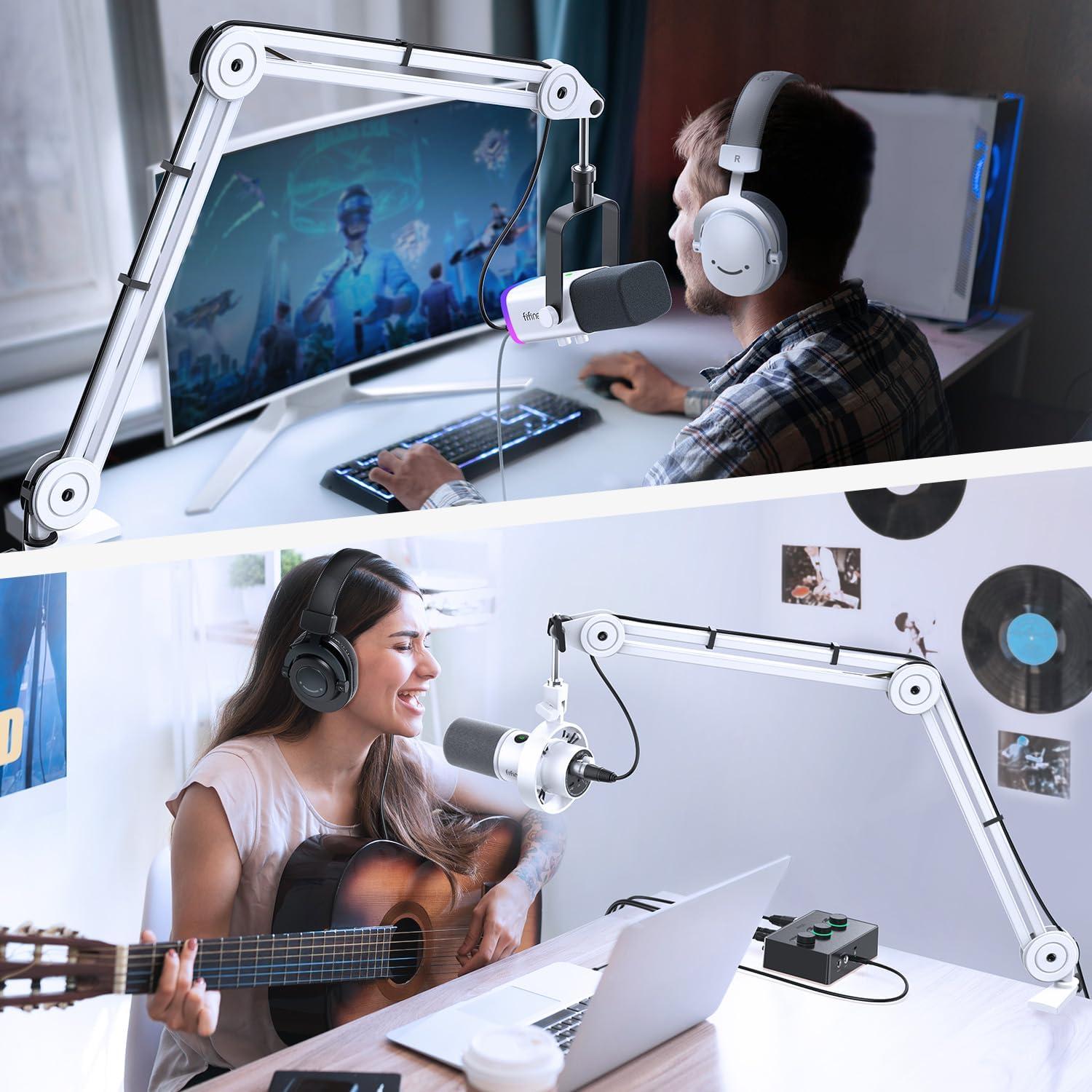 FIFINE Microphone Arm Stand and XLR Cable Set,Metal Heavy Duty Mic Stand with Desk Clamp, 5/8" Screw,XLR Interface Cable with Balanced 3 PIN,Mic Wire for Recording Podcast Streaming(BM63W+L9)