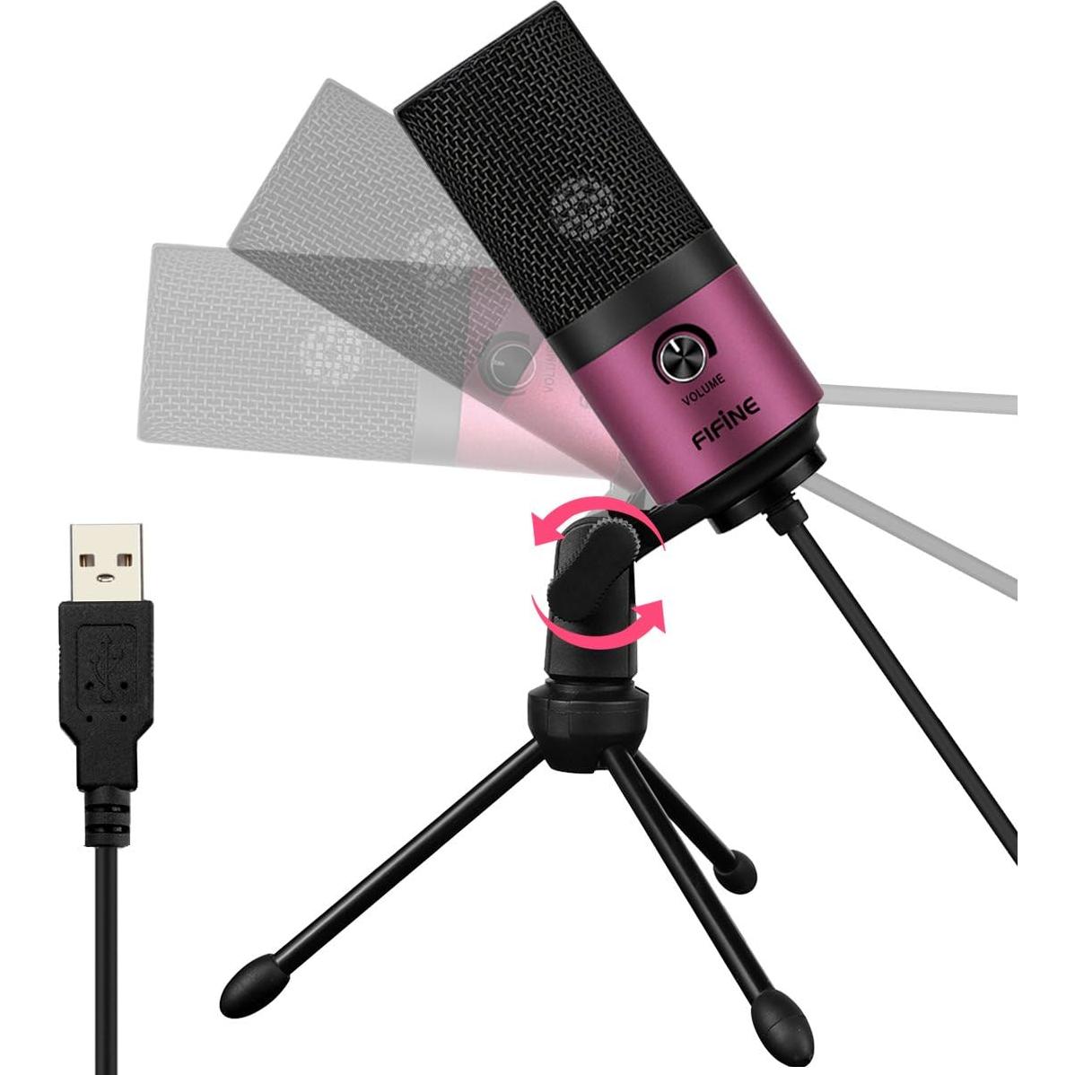 FIFINE Recording Microphone and Pink Podcast Mic, USB PC Computer Microphone with Gain Control for Streaming,Gaming, Broadcast, Voice Over,YouTube Video, Home Studio-Green/Pink (K669G+K669)