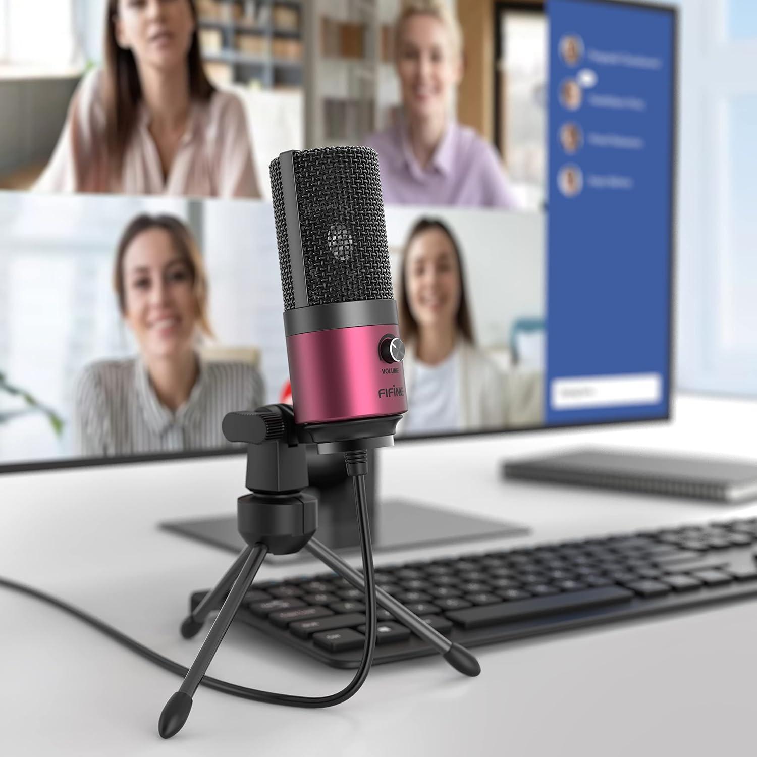 FIFINE Recording Microphone and Pink Podcast Mic, USB PC Computer Microphone with Gain Control for Streaming,Gaming, Broadcast, Voice Over,YouTube Video, Home Studio-Green/Pink (K669G+K669)