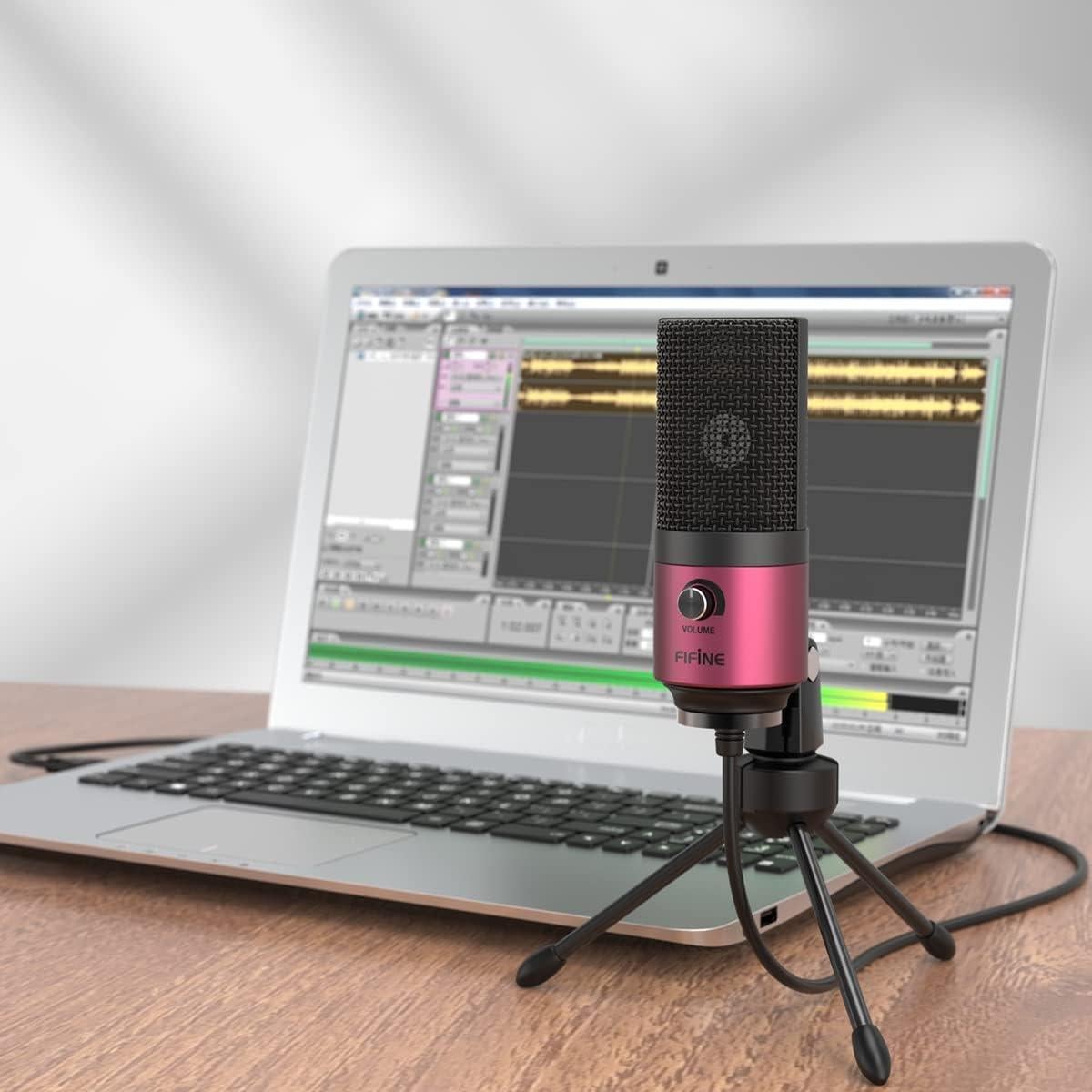 FIFINE Recording Microphone and Pink Podcast Mic, USB PC Computer Microphone with Gain Control for Streaming,Gaming, Broadcast, Voice Over,YouTube Video, Home Studio-Green/Pink (K669G+K669)
