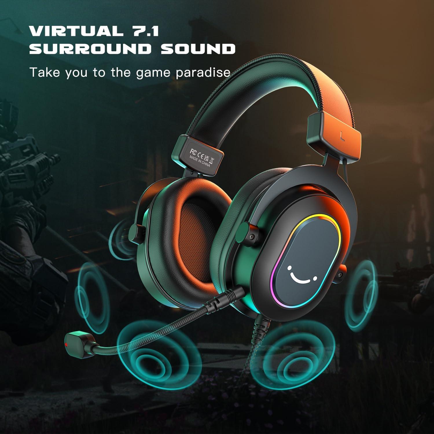 FIFINE Condenser Microphone and USB Gaming Headset Bundle, Streaming PC Computer Mic with RGB for Video, Wired USB Headset Set with 7.1 Surround Sound for PS4/PS5 (A6B+H6)