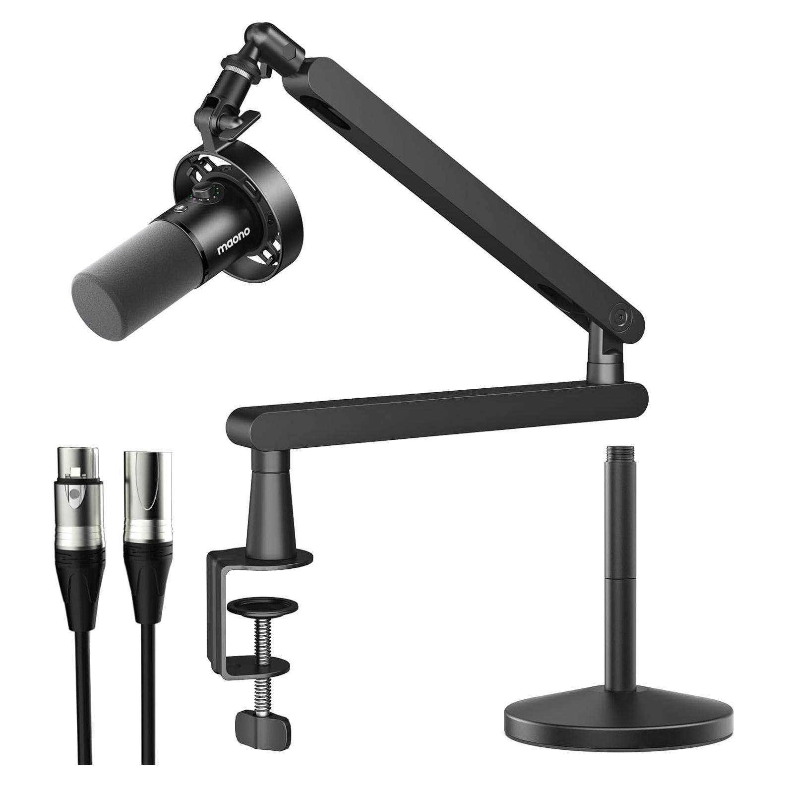 MAONO USB XLR Dynamic Microphone for Podcast: PC Computer Gaming Mic with 192kHz/24bit for Studio Recording Streaming Content Creation (PD300XT+BA92+XLR180)