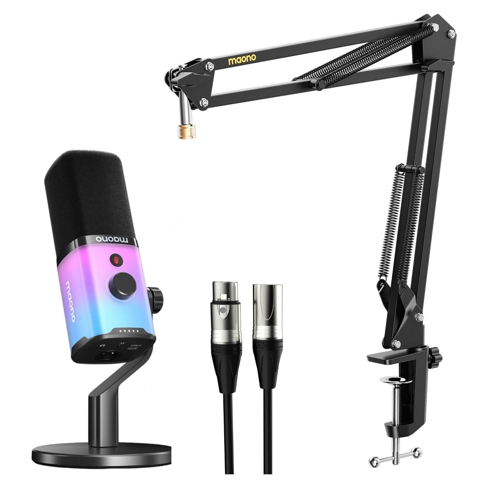 Micrófono Dinámico MAONO PD100X con Brazo BA20 y RGB