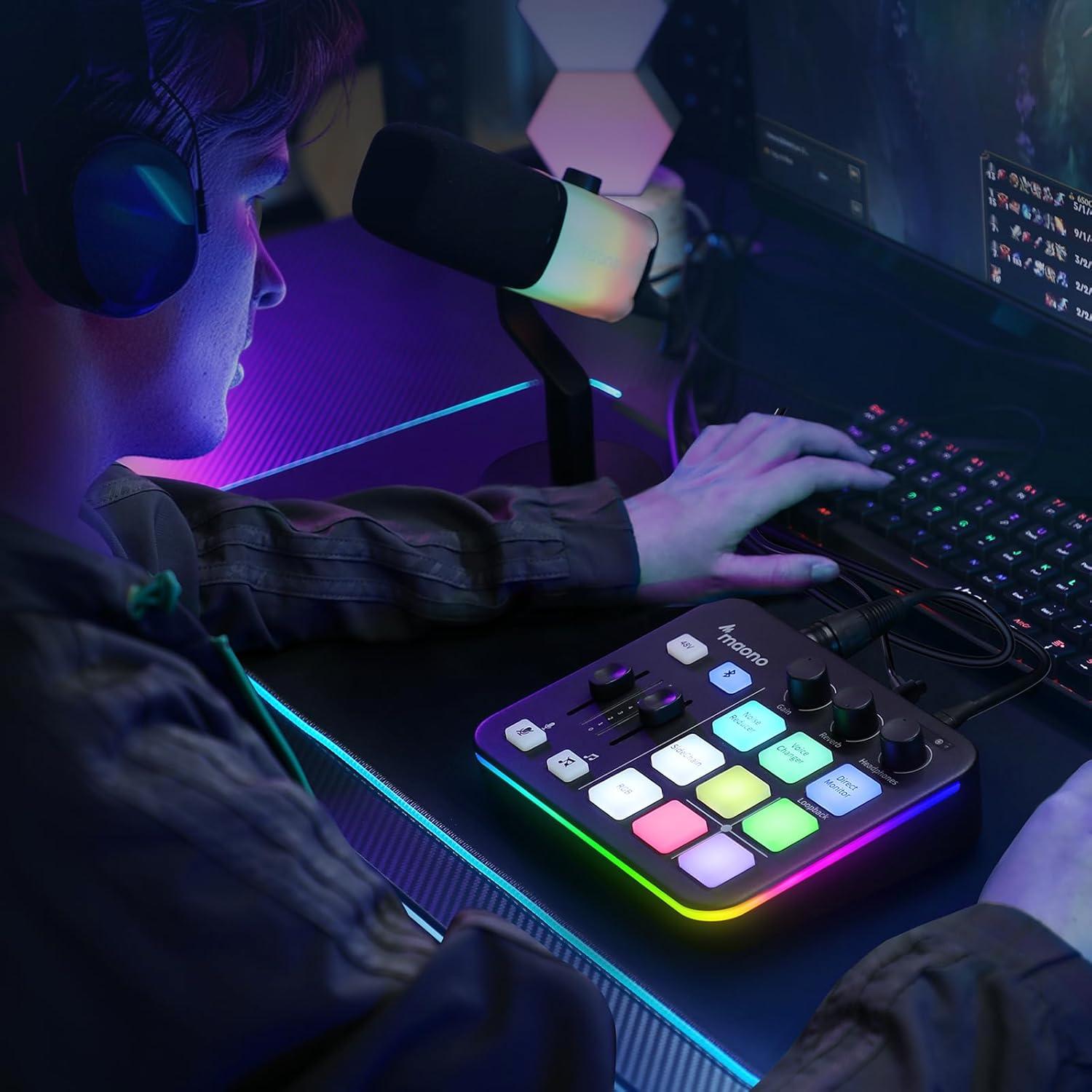 Micrófono Dinámico MAONO XLR/USB con Kit de Mezclador y Auriculares