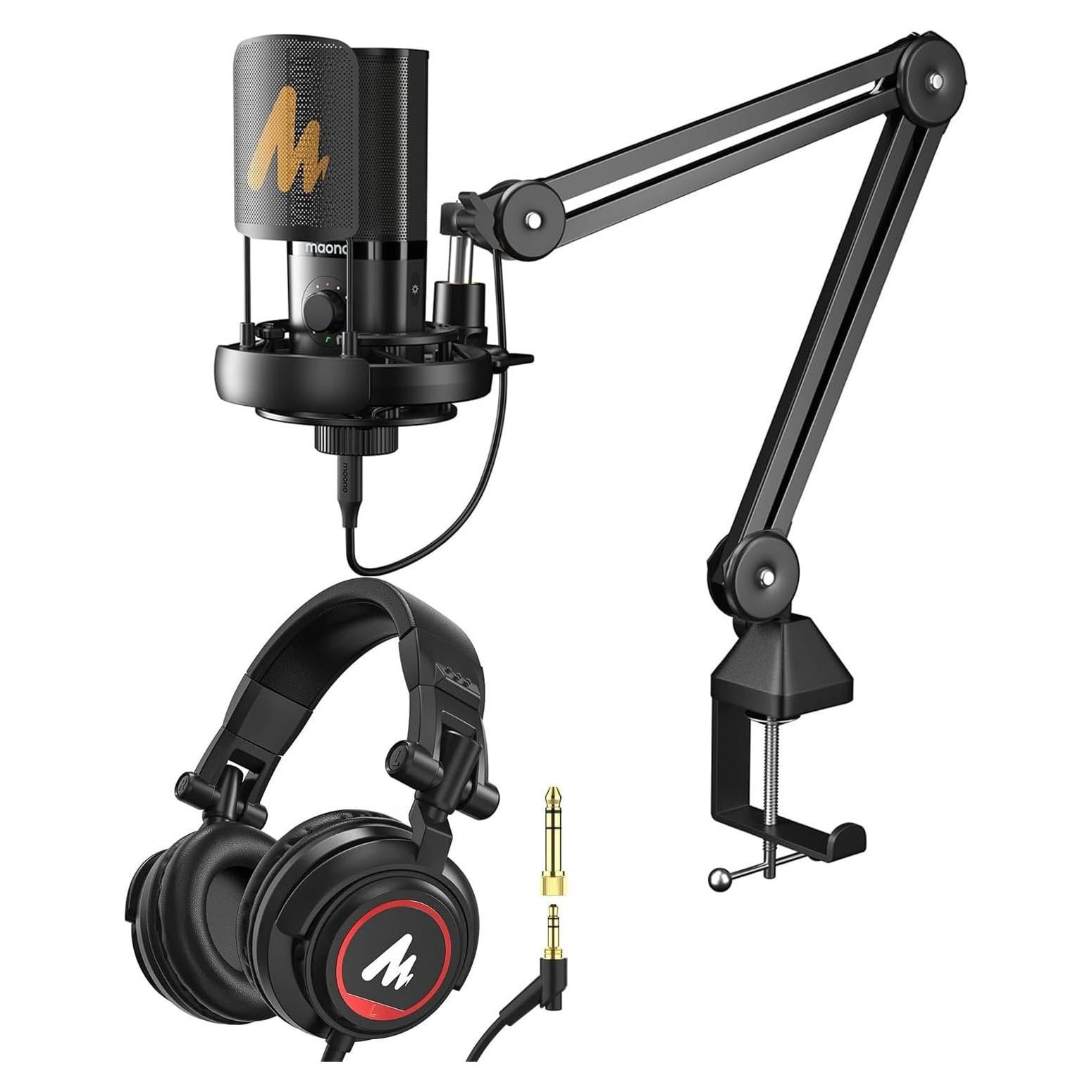 Paquete de Micrófono USB MAONO PM450S con Auriculares MH501