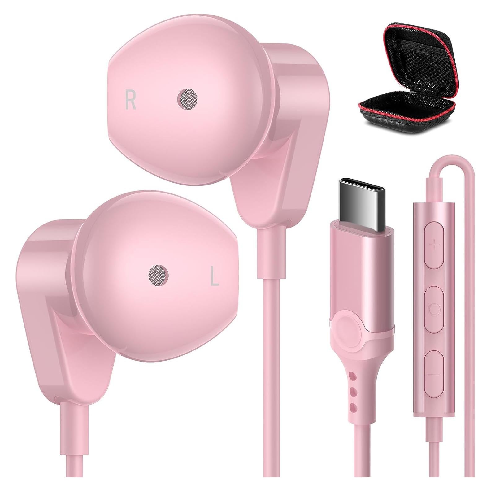 Auriculares USB C APETOO Rosa con Micrófono y Control de Volumen