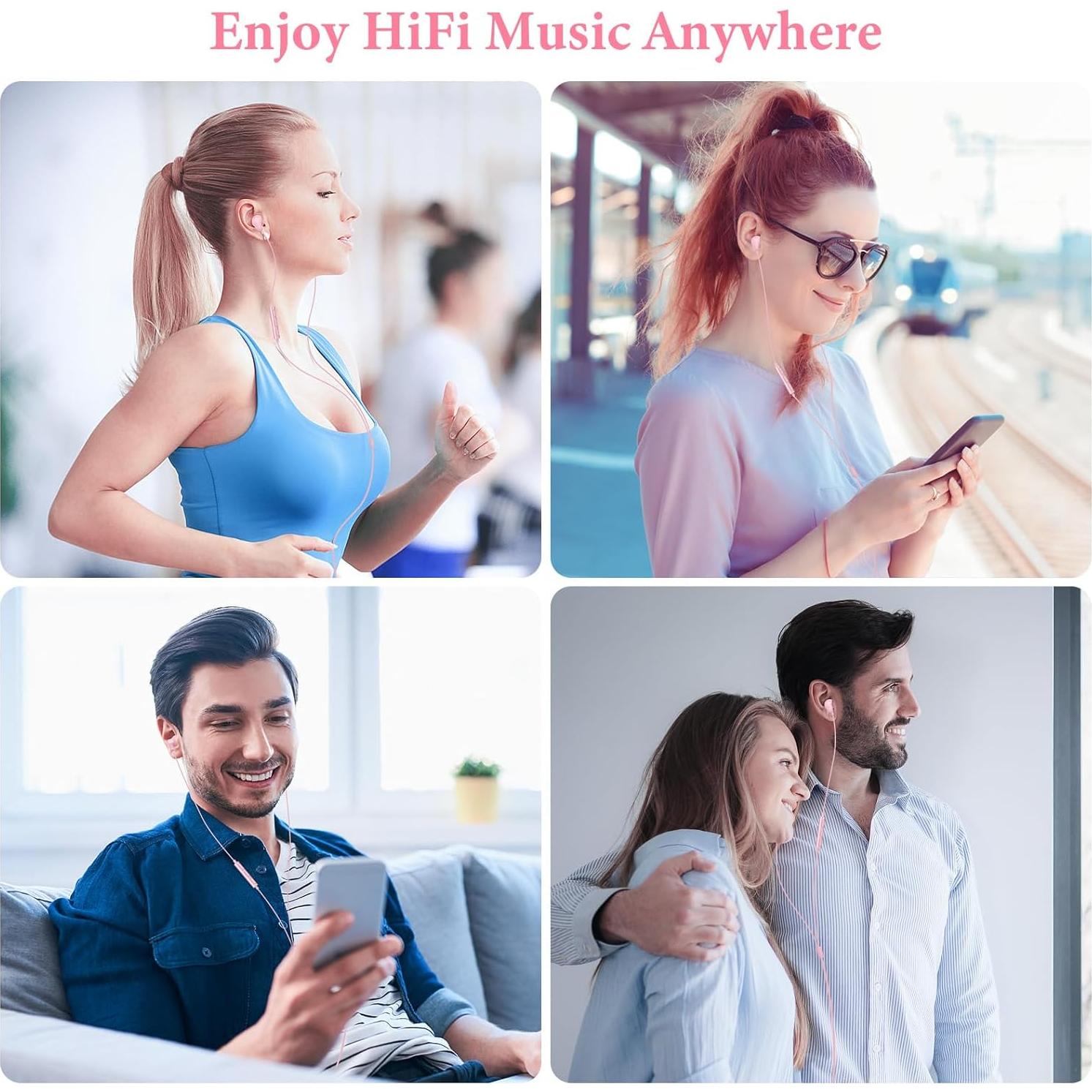 Auriculares USB C APETOO Rosa con Micrófono y Control de Volumen