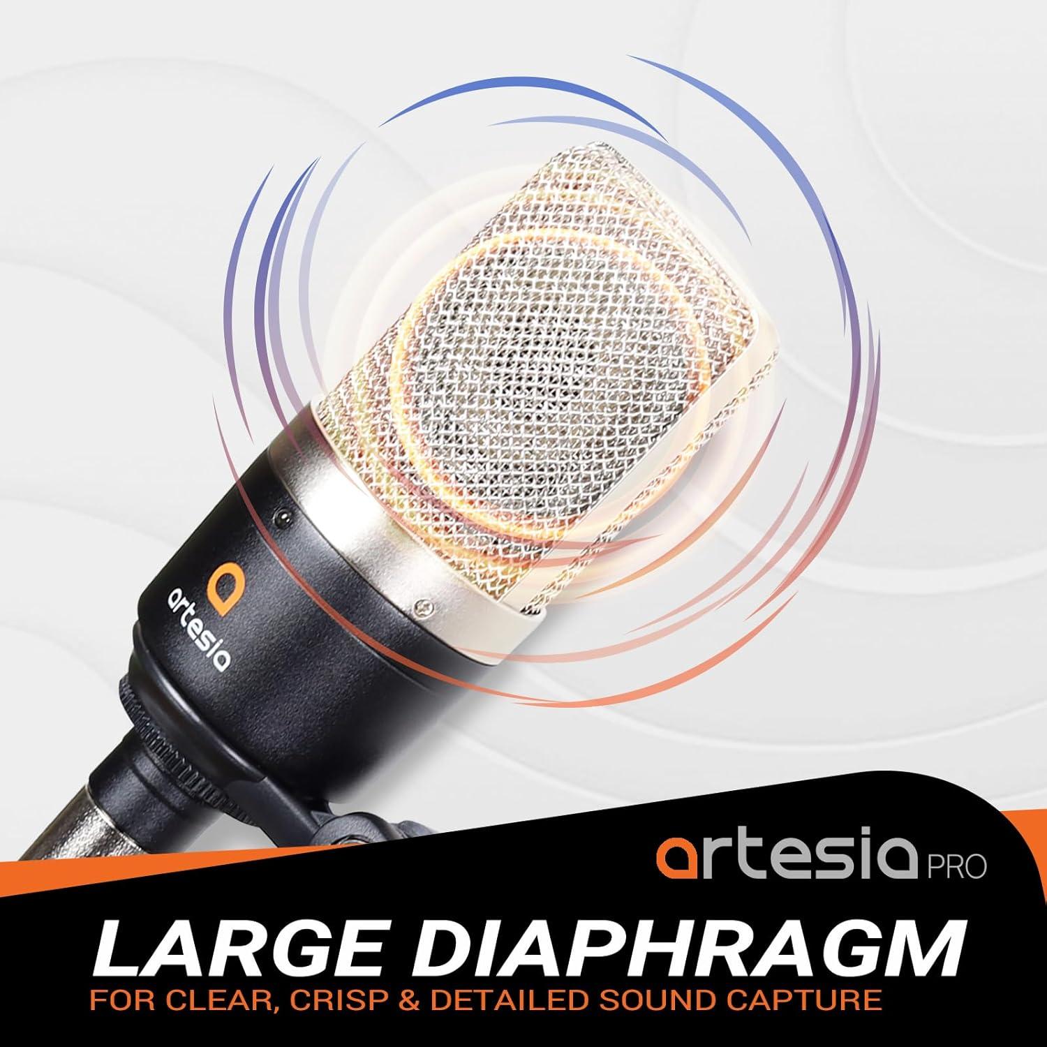 Micrófono de Condensador Artesia AMC-10 con Soporte y Filtro Antipop