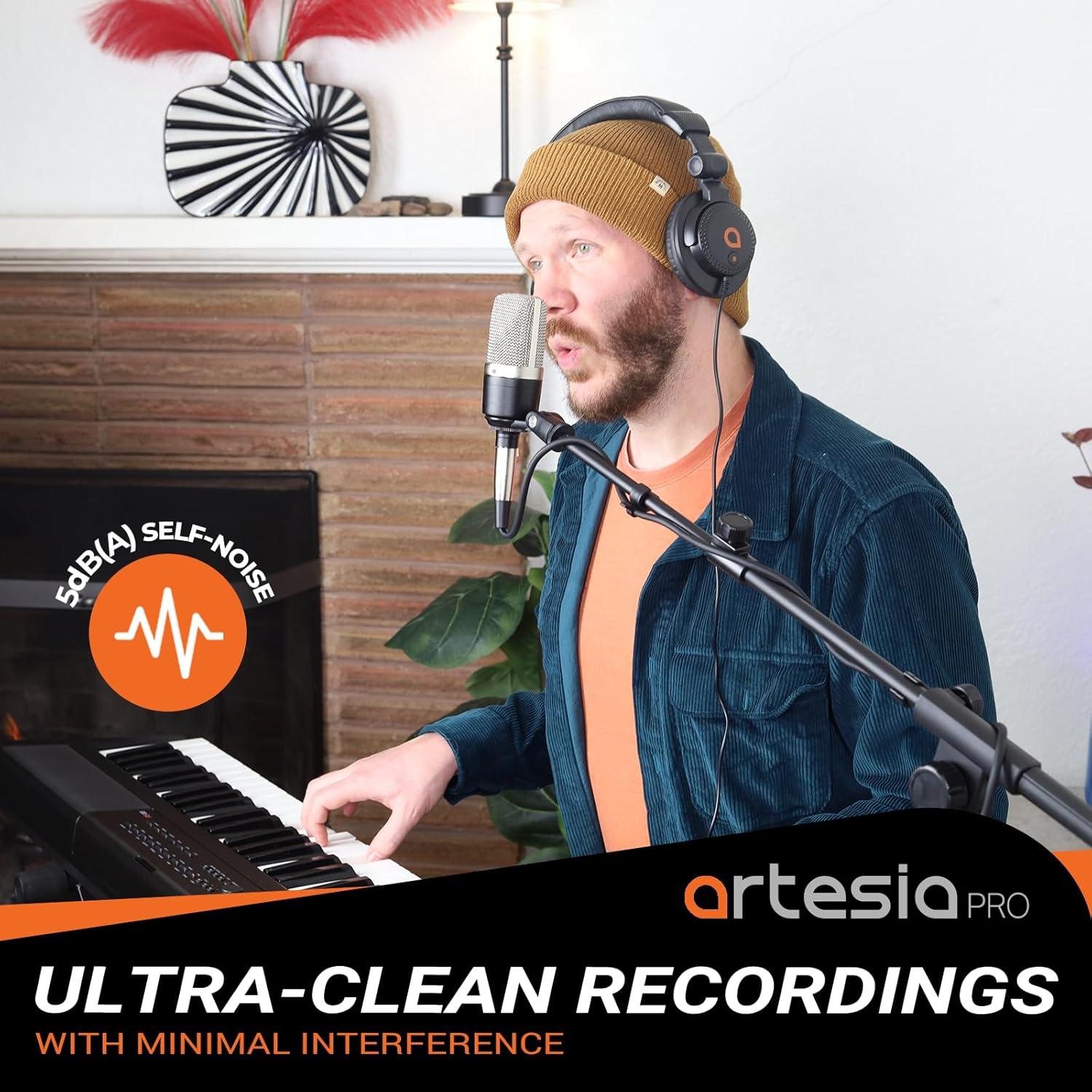 Micrófono de Condensador Artesia AMC-10 con Soporte y Filtro Antipop