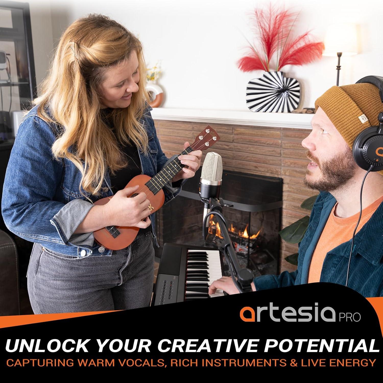 Micrófono de Condensador Artesia AMC-10 con Soporte y Filtro Antipop