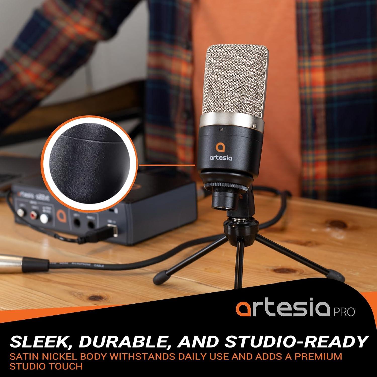 Micrófono de Condensador Artesia AMC-10 con Soporte y Filtro Antipop