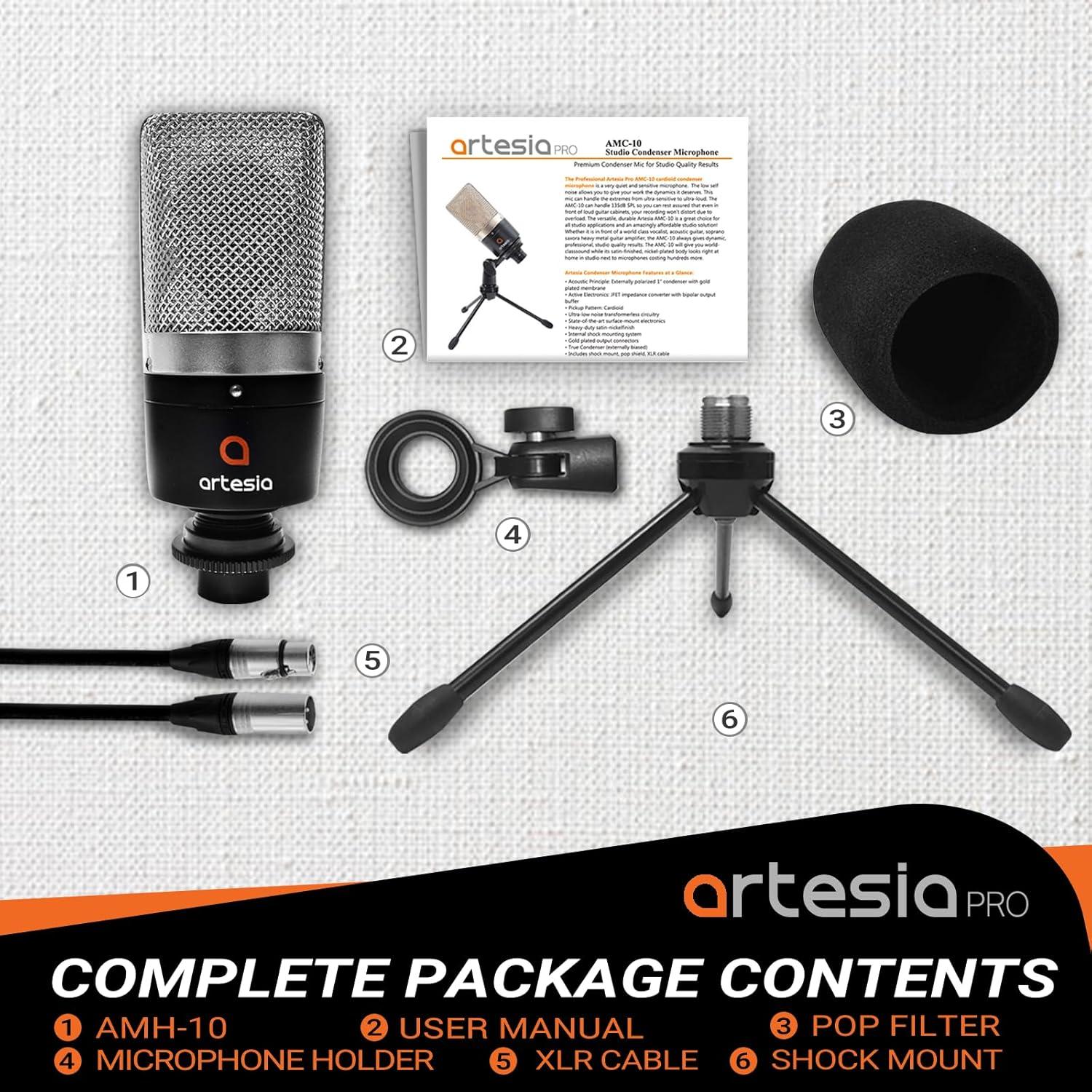 Micrófono de Condensador Artesia AMC-10 con Soporte y Filtro Antipop