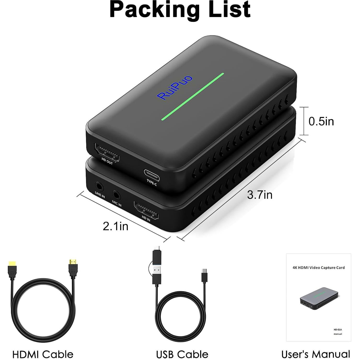 Tarjeta de Captura de Video 4K 60Hz HDMI RuiPuo A3